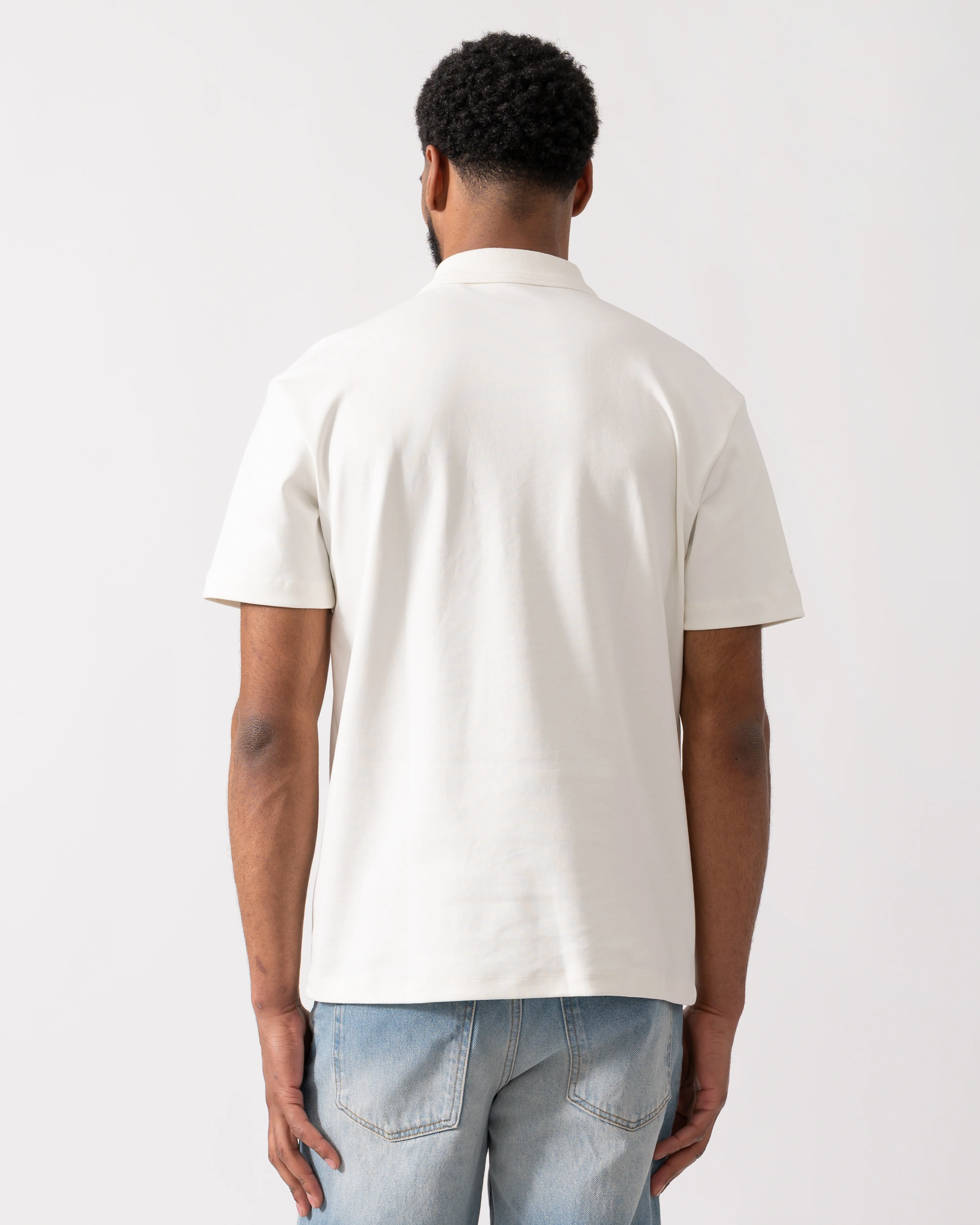 HUGO Deabono Mens Interlock Cotton Polo Shirt with Stacked Logo - Natural 103 - Image 4