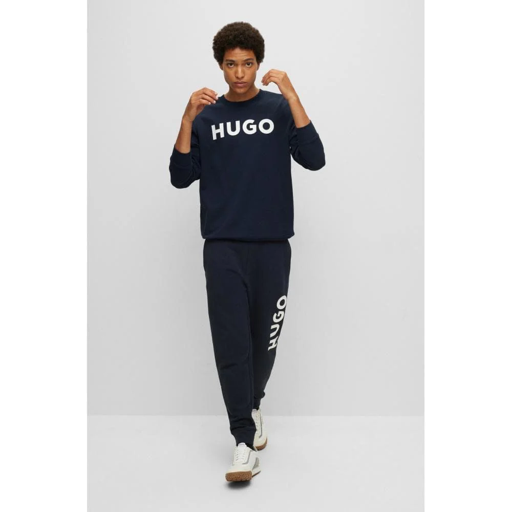 HUGO Dem Large Logo Mens Crew Neck Sweatshirt - Dark Blue 405 - Image 2