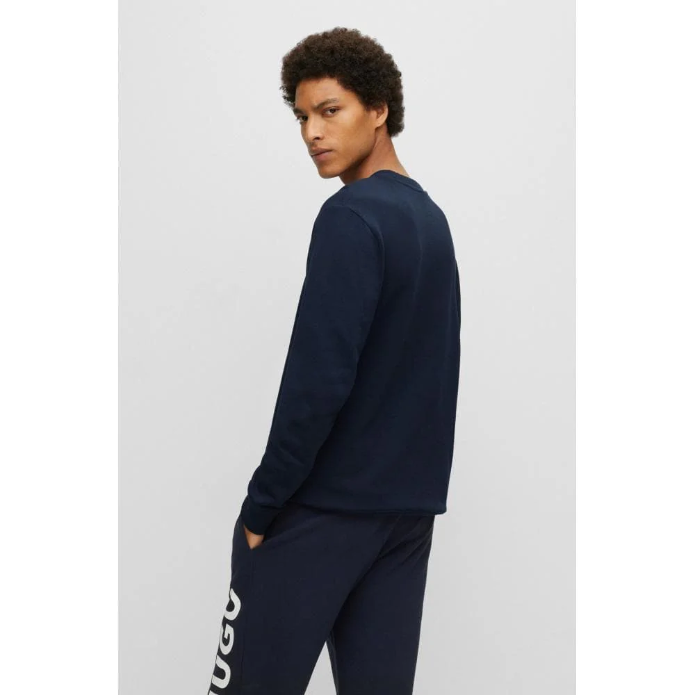 HUGO Dem Large Logo Mens Crew Neck Sweatshirt - Dark Blue 405 - Image 4