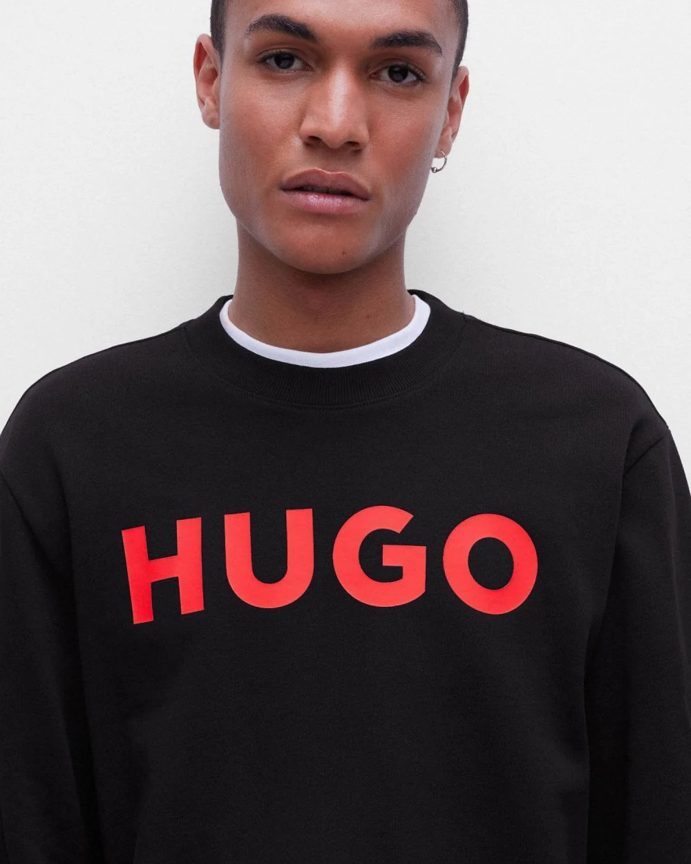 HUGO Dem Large Logo Mens Crew Neck Sweatshirt - Black 001 - Image 3