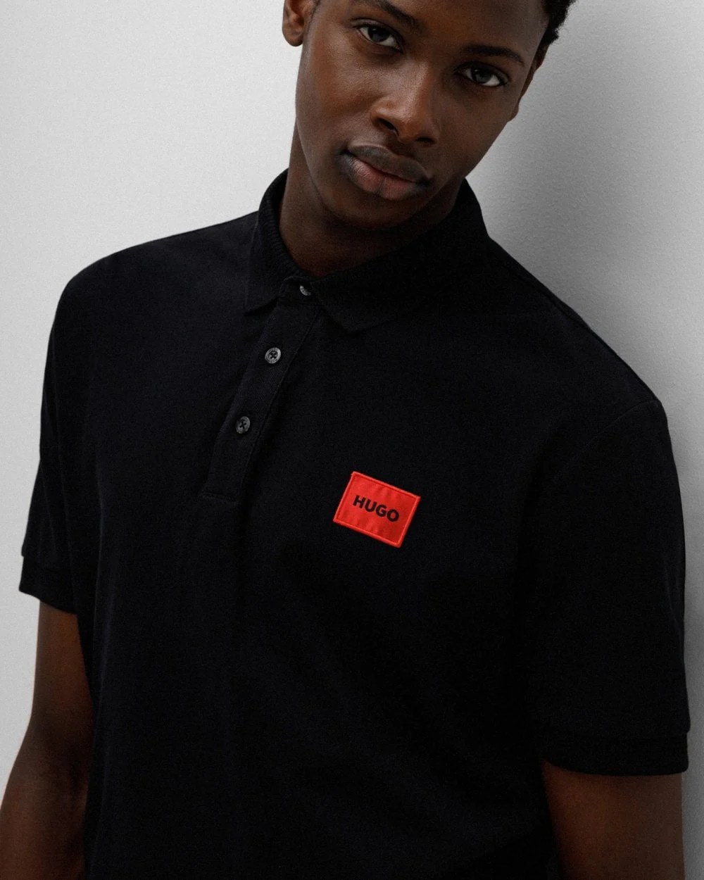 HUGO Dereso222 Mens Cotton Piqué Slim-Fit Polo Shirt with Logo Label NOS - Black 001 - Image 2