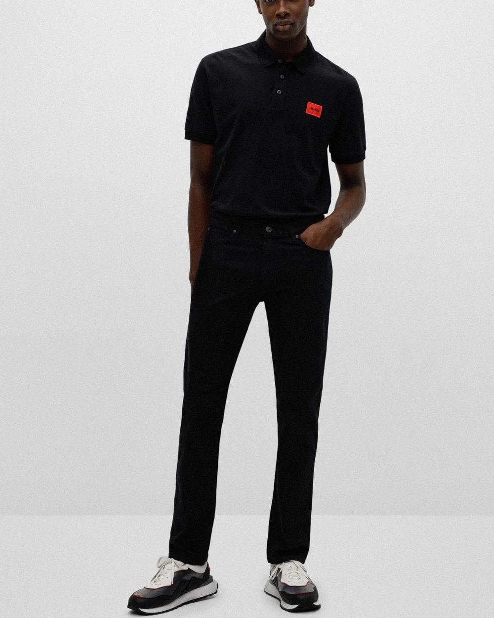 HUGO Dereso222 Mens Cotton Piqué Slim-Fit Polo Shirt with Logo Label NOS - Black 001 - Image 3