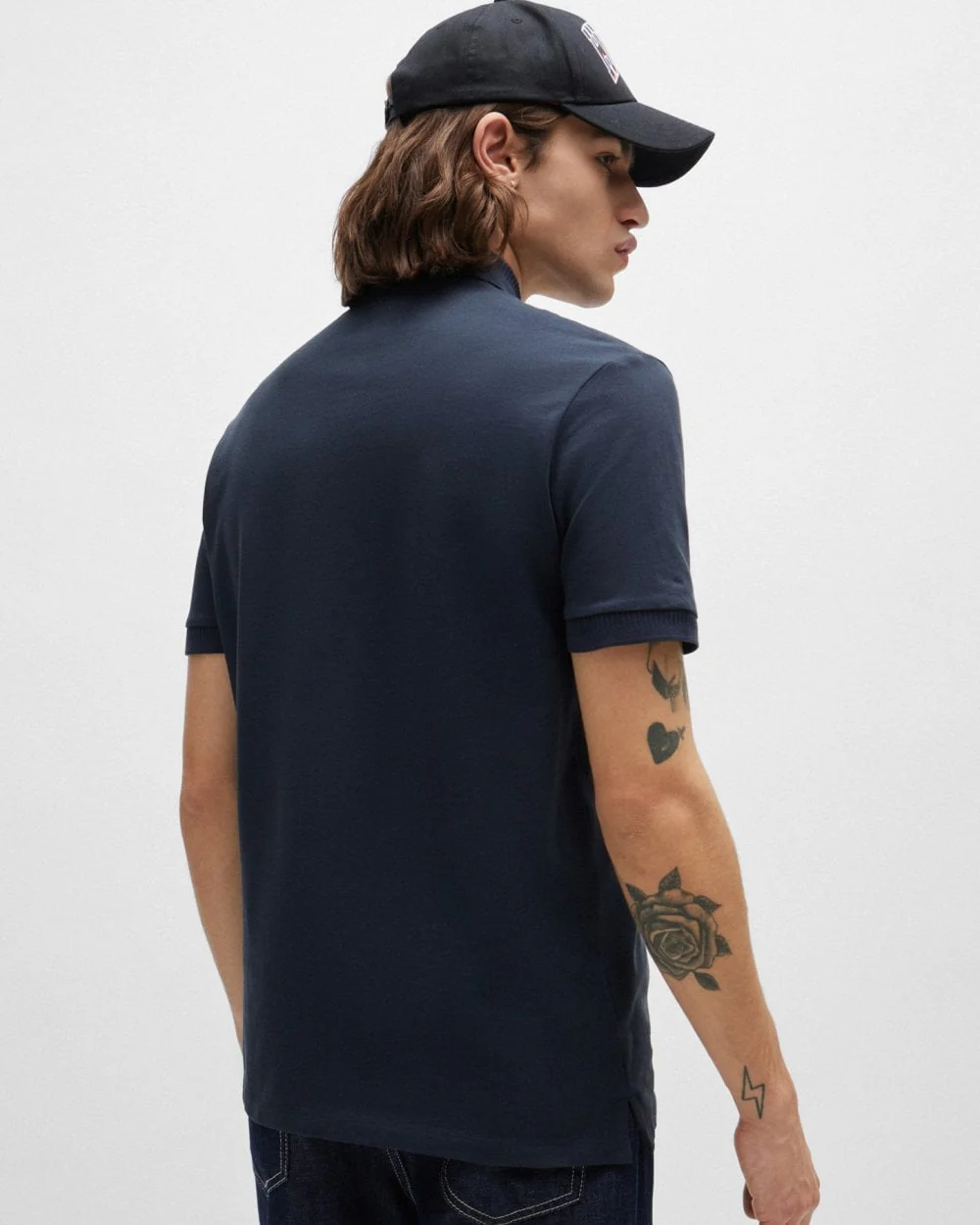 HUGO Dereso222 Mens Cotton Piqué Slim-Fit Polo Shirt with Logo Label NOS - Dark Blue 405 - Image 4