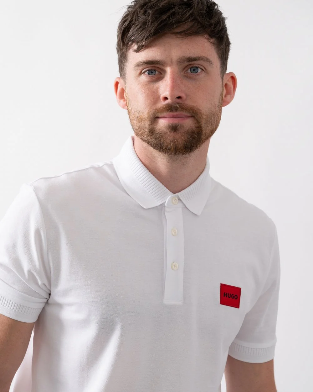 HUGO Dereso222 Mens Cotton Piqué Slim-Fit Polo Shirt with Logo Label NOS - White 100 - Image 2