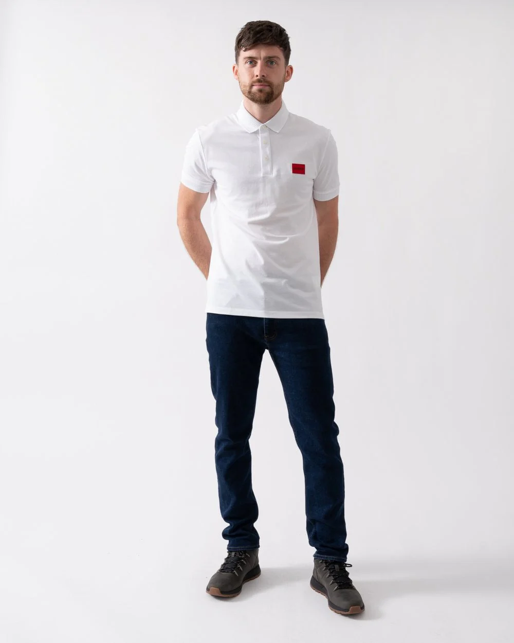 HUGO Dereso222 Mens Cotton Piqué Slim-Fit Polo Shirt with Logo Label NOS - White 100 - Image 3