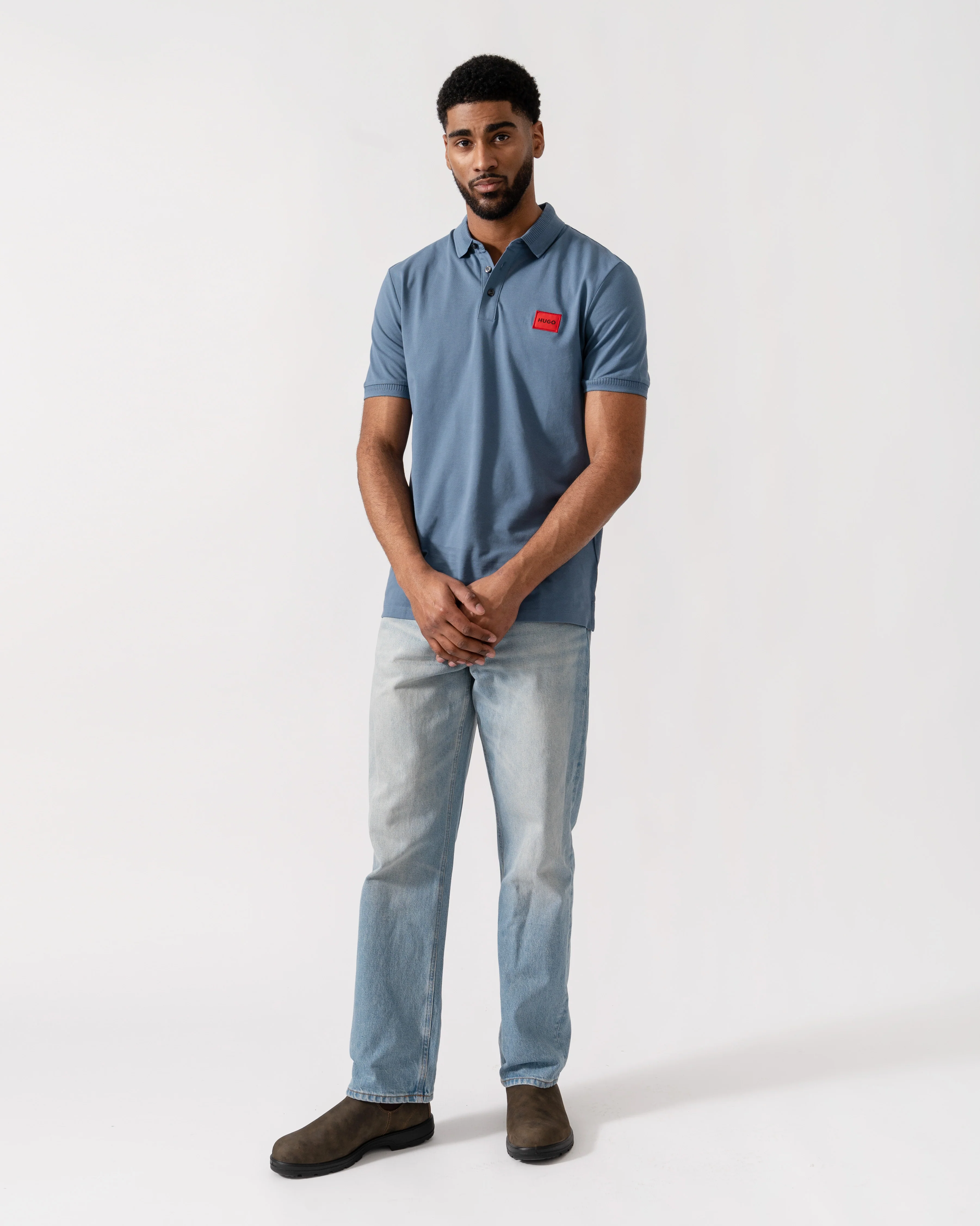 HUGO Dereso222 Mens Cotton Piqué Slim-Fit Polo Shirt with Logo Label - Open Blue 496 - Image 3