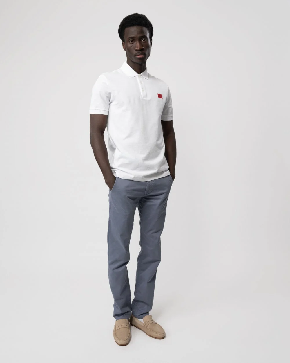 HUGO Dereso232 Mens Cotton-Piqué Slim-Fit Polo Shirt - White 100 - Image 3