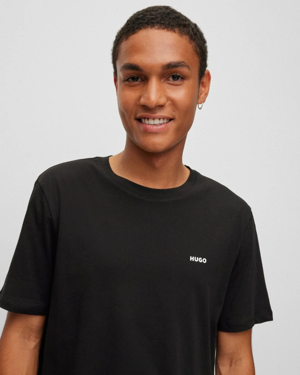 HUGO Dero222 Mens Cotton-Jersey T-Shirt with Logo Print NOS - Black 001 - Image 2