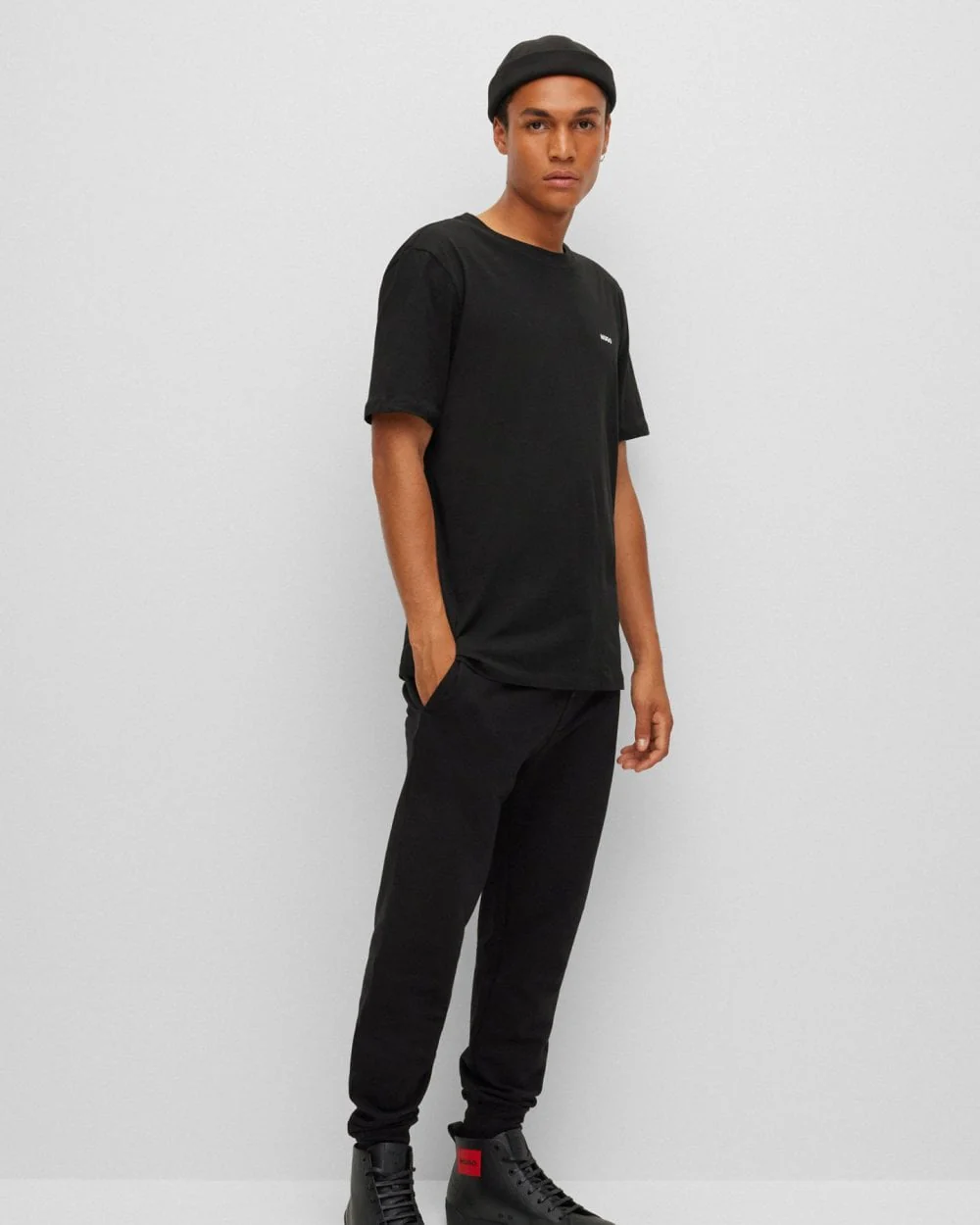 HUGO Dero222 Mens Cotton-Jersey T-Shirt with Logo Print NOS - Black 001 - Image 4
