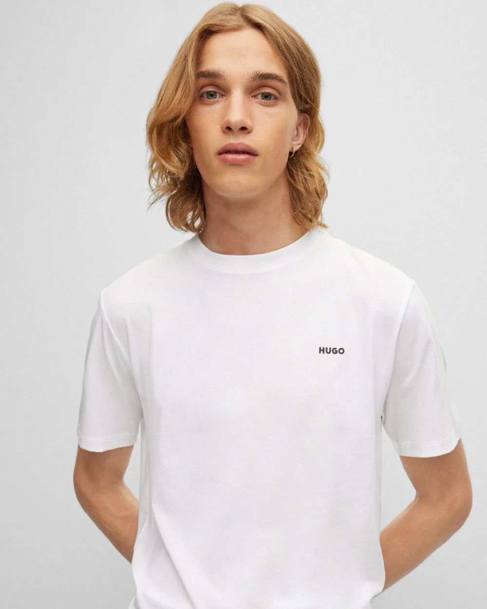 HUGO Dero222 Mens Cotton-Jersey T-Shirt with Logo Print NOS - White 100 - Image 2
