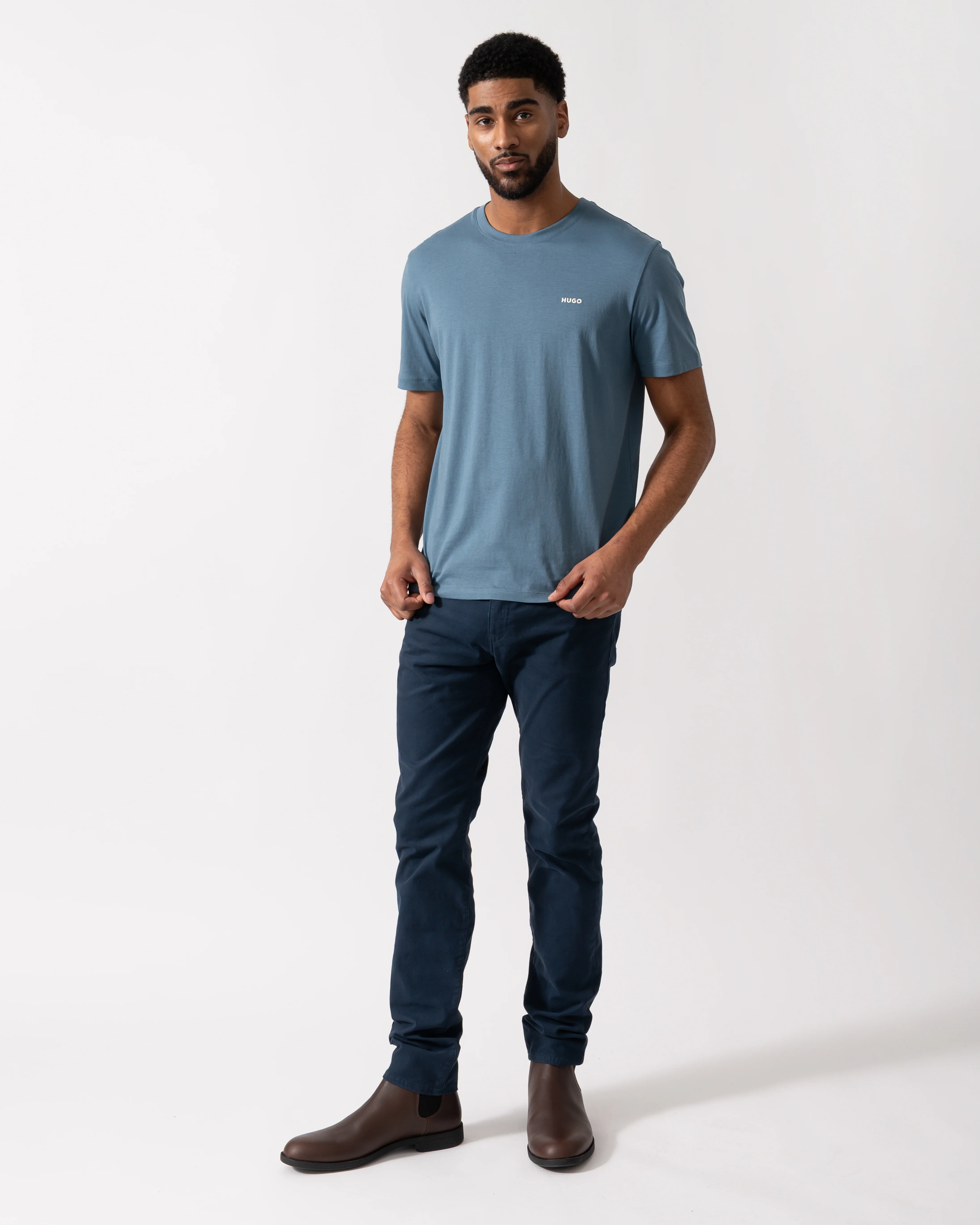 HUGO Dero222 Cotton-Jersey T-Shirt with Logo Print - Open Blue 496 - Image 2