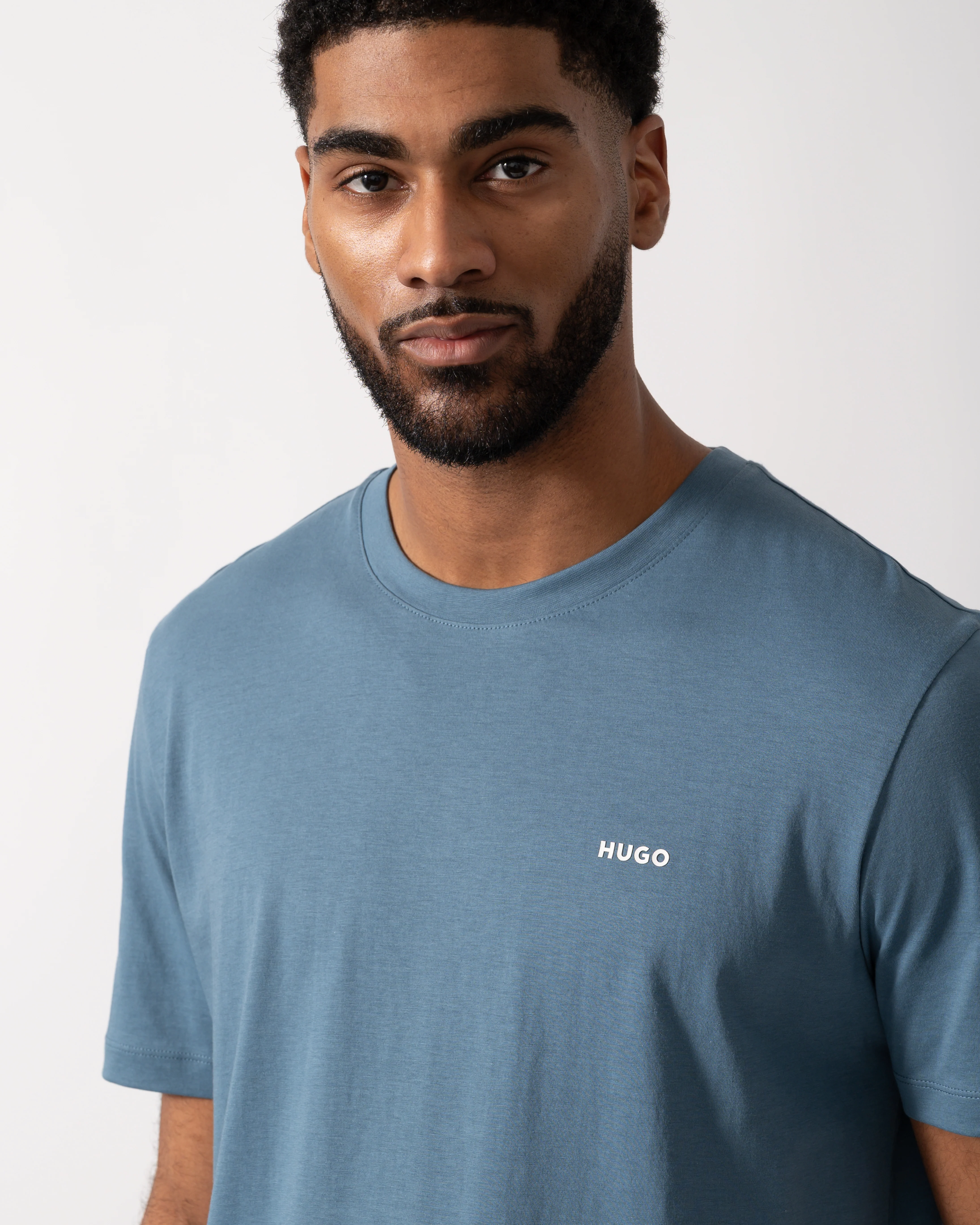 HUGO Dero222 Cotton-Jersey T-Shirt with Logo Print - Open Blue 496 - Image 3
