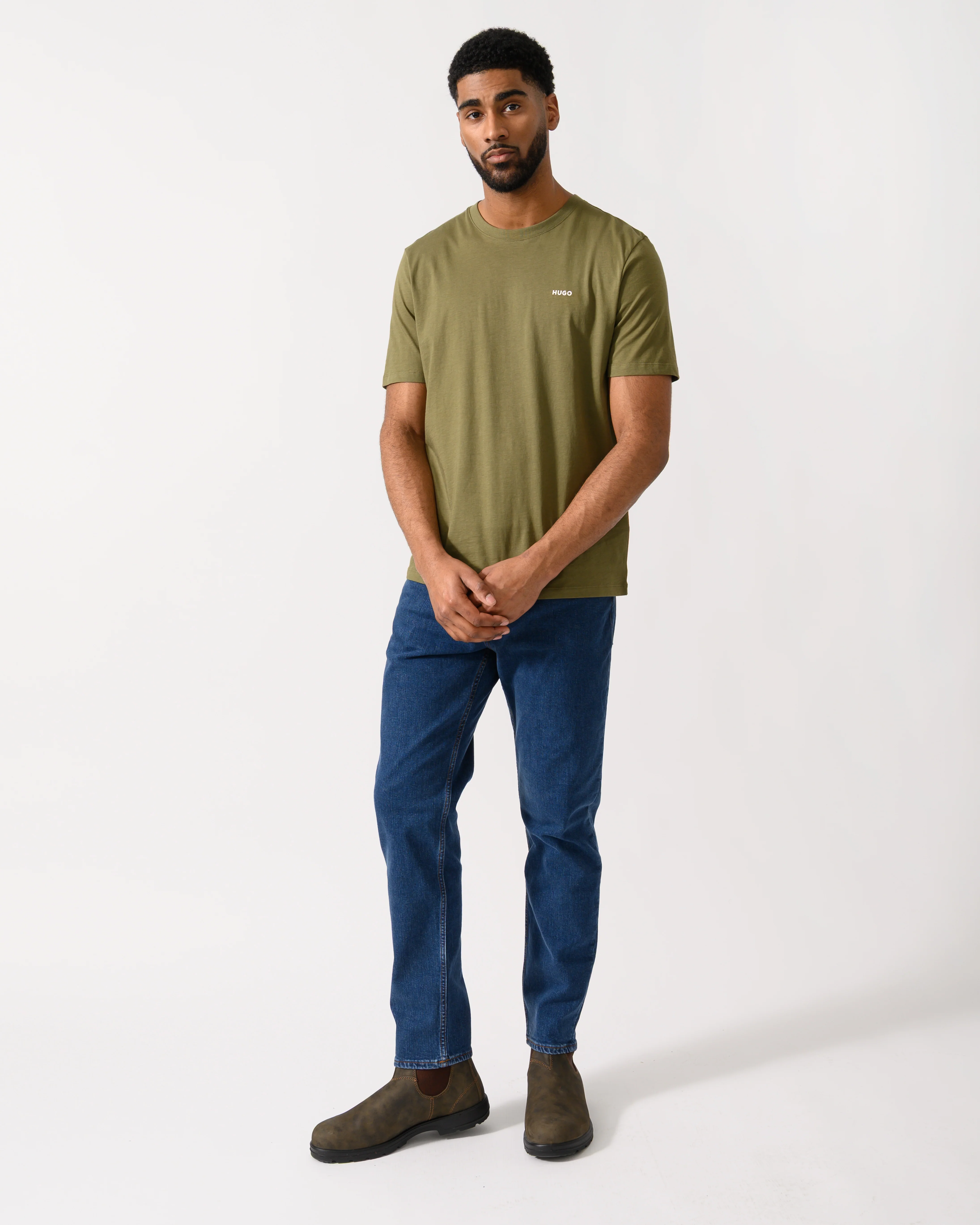 HUGO Dero222 Mens Cotton-Jersey T-Shirt with Logo Print - Open Green 389 - Image 2