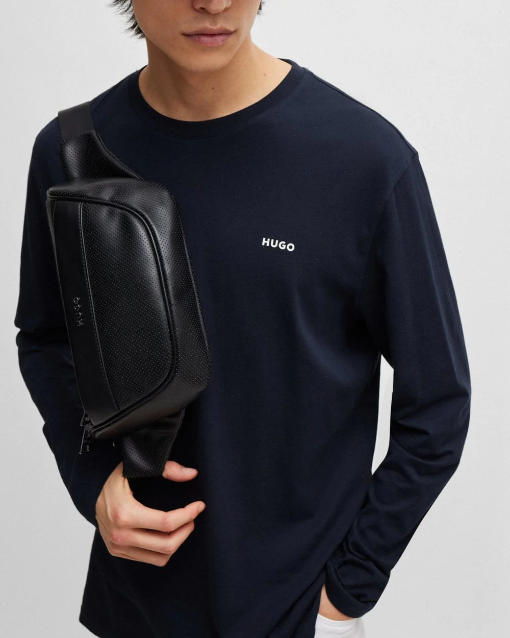 HUGO Derol222 Mens Long-Sleeved T-Shirt in Cotton Jersey with Logo Print - Image 2