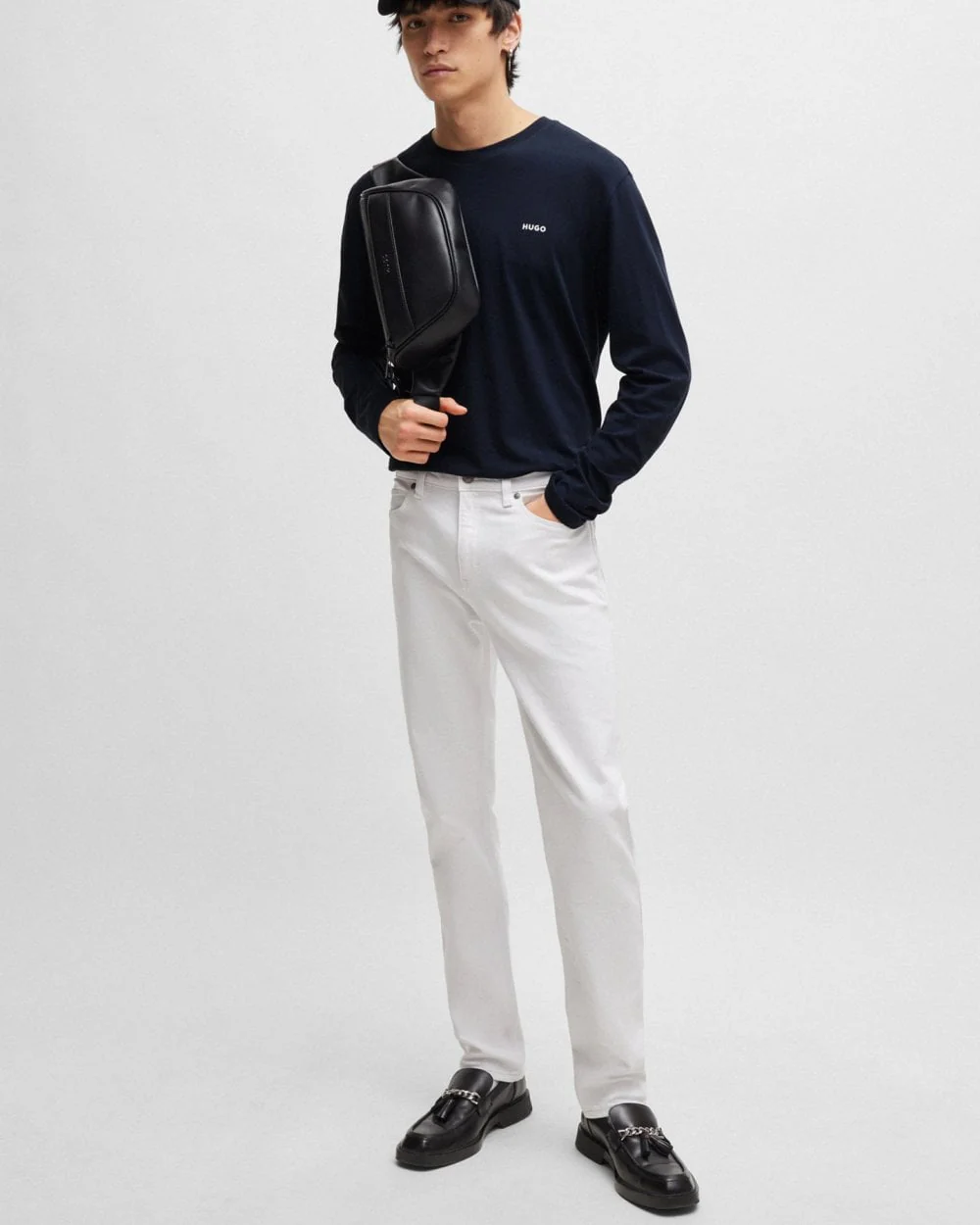 HUGO Derol222 Mens Long-Sleeved T-Shirt in Cotton Jersey with Logo Print - Image 3