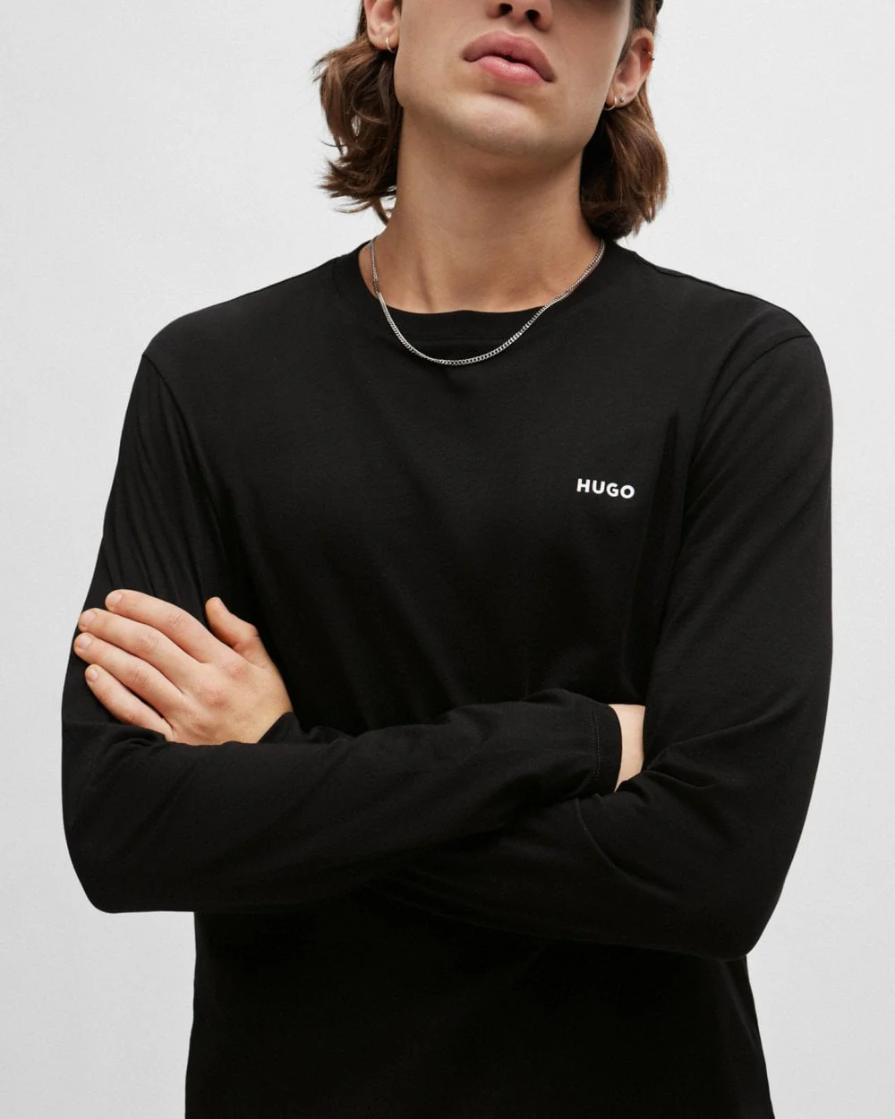 HUGO Derol222 Mens Long-Sleeved T-Shirt in Cotton Jersey with Logo Print NOS - Black 001 - Image 2