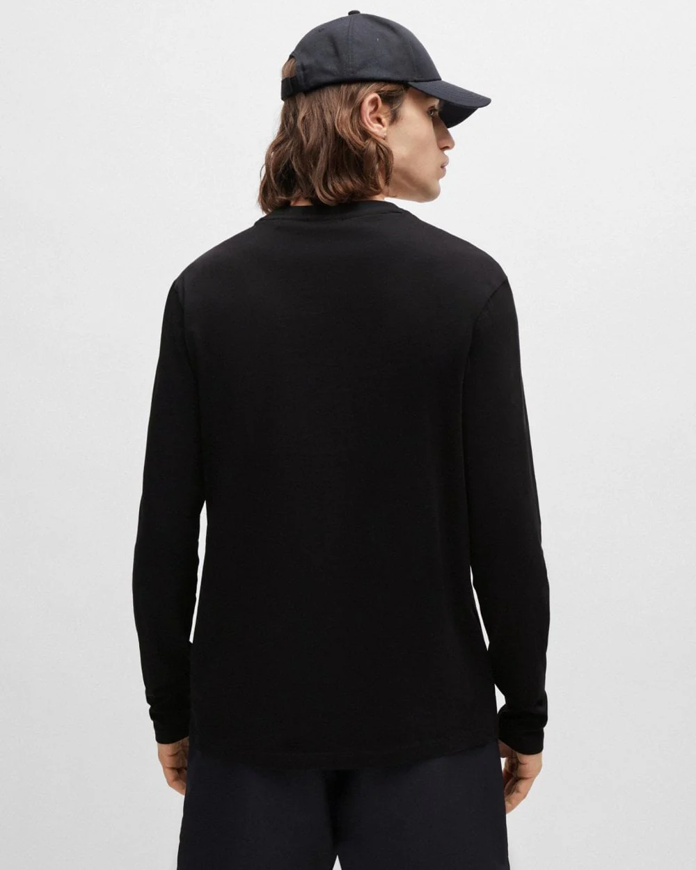 HUGO Derol222 Mens Long-Sleeved T-Shirt in Cotton Jersey with Logo Print NOS - Black 001 - Image 3