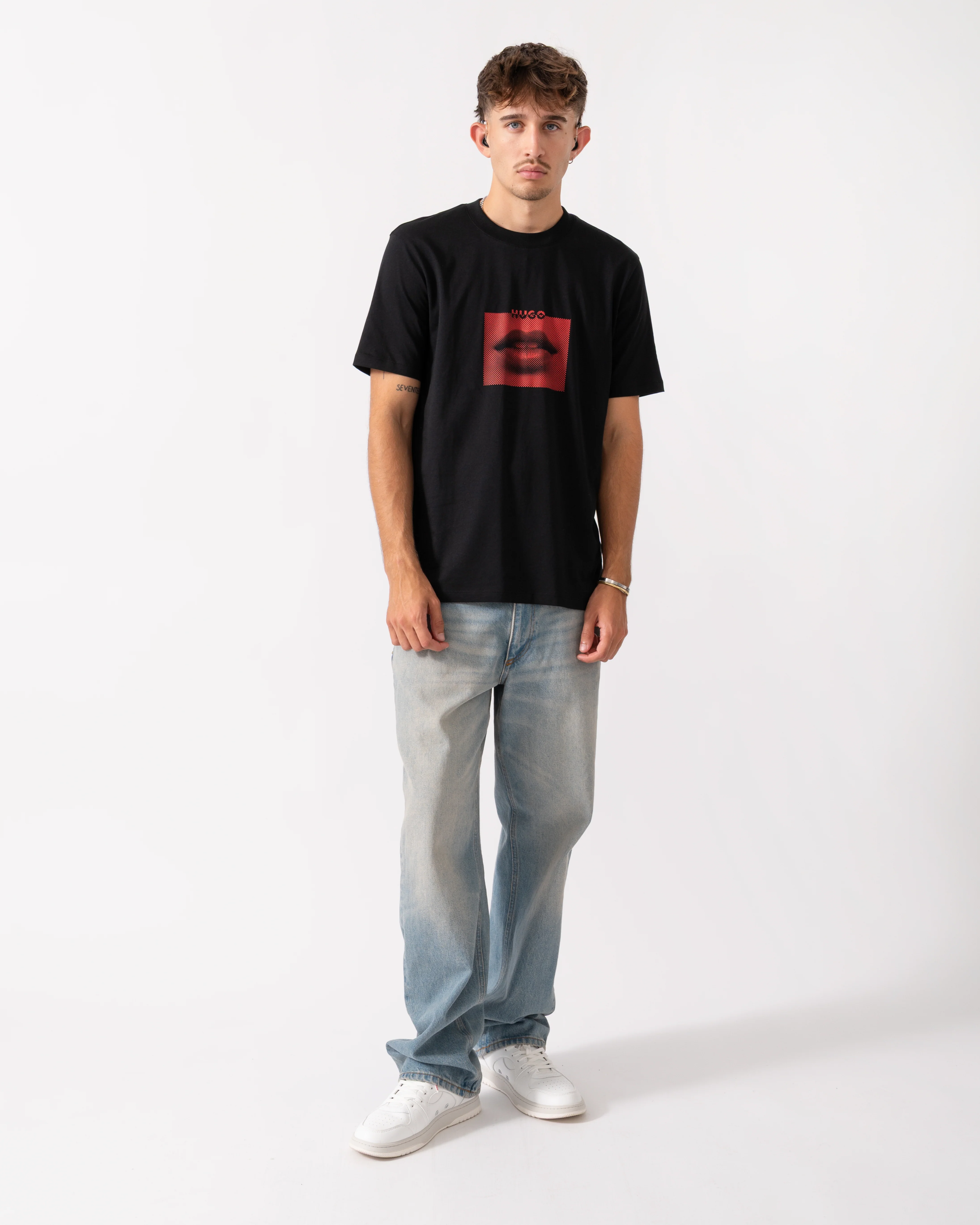 HUGO Deterni Mens Graphic Print T-Shirt - Black 001 - Image 3