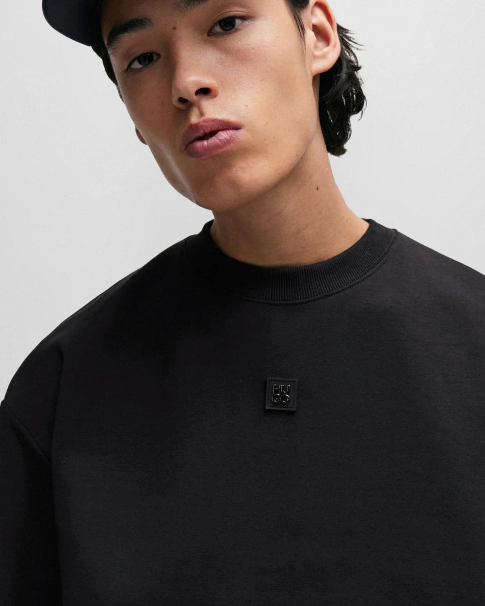 HUGO Dettil Mens Stretch-Cotton Sweatshirt with Stacked Logo - Image 2