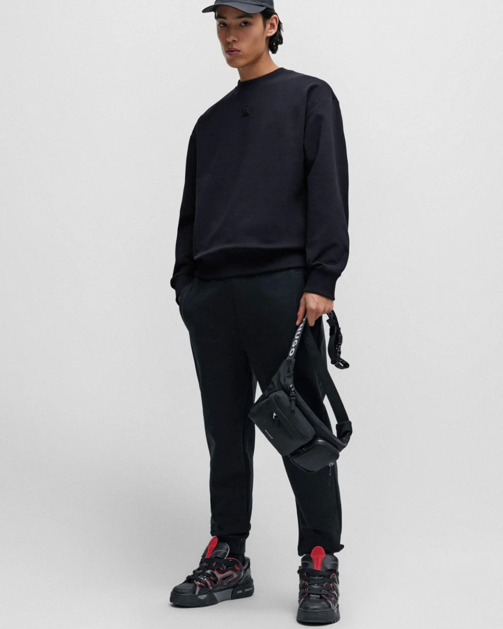 HUGO Dettil Mens Stretch-Cotton Sweatshirt with Stacked Logo - Image 3
