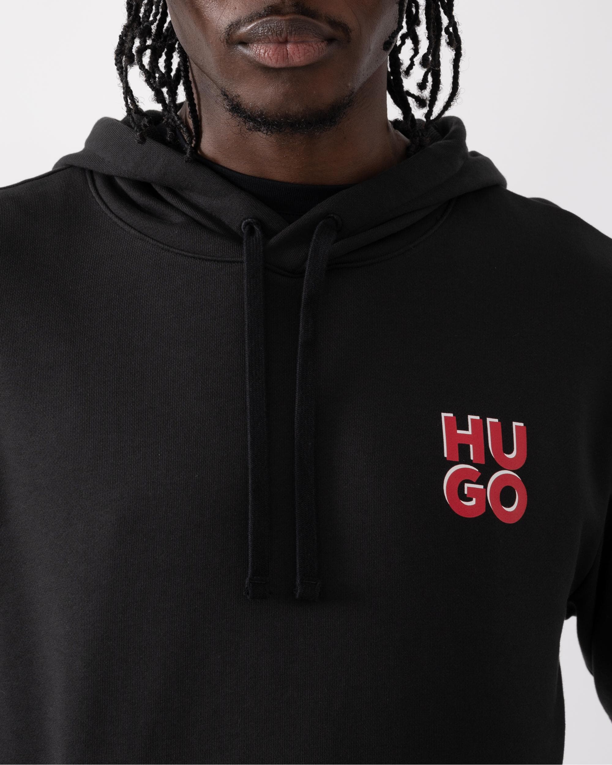 HUGO Dimonihood Mens Cotton-Terry Pullover Hoodie with Stacked Logo Print - Image 2