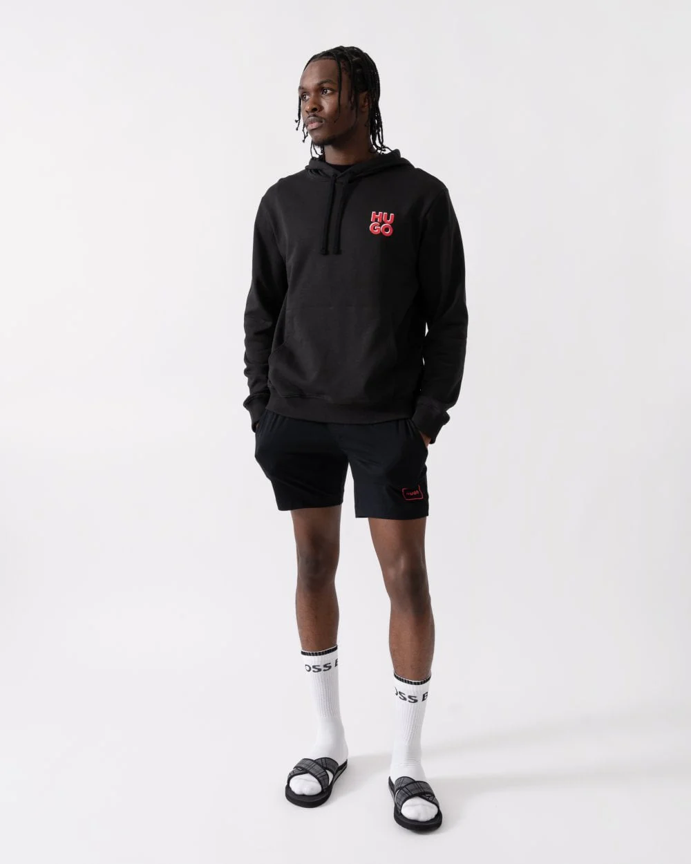 HUGO Dimonihood Mens Cotton-Terry Pullover Hoodie with Stacked Logo Print - Image 3