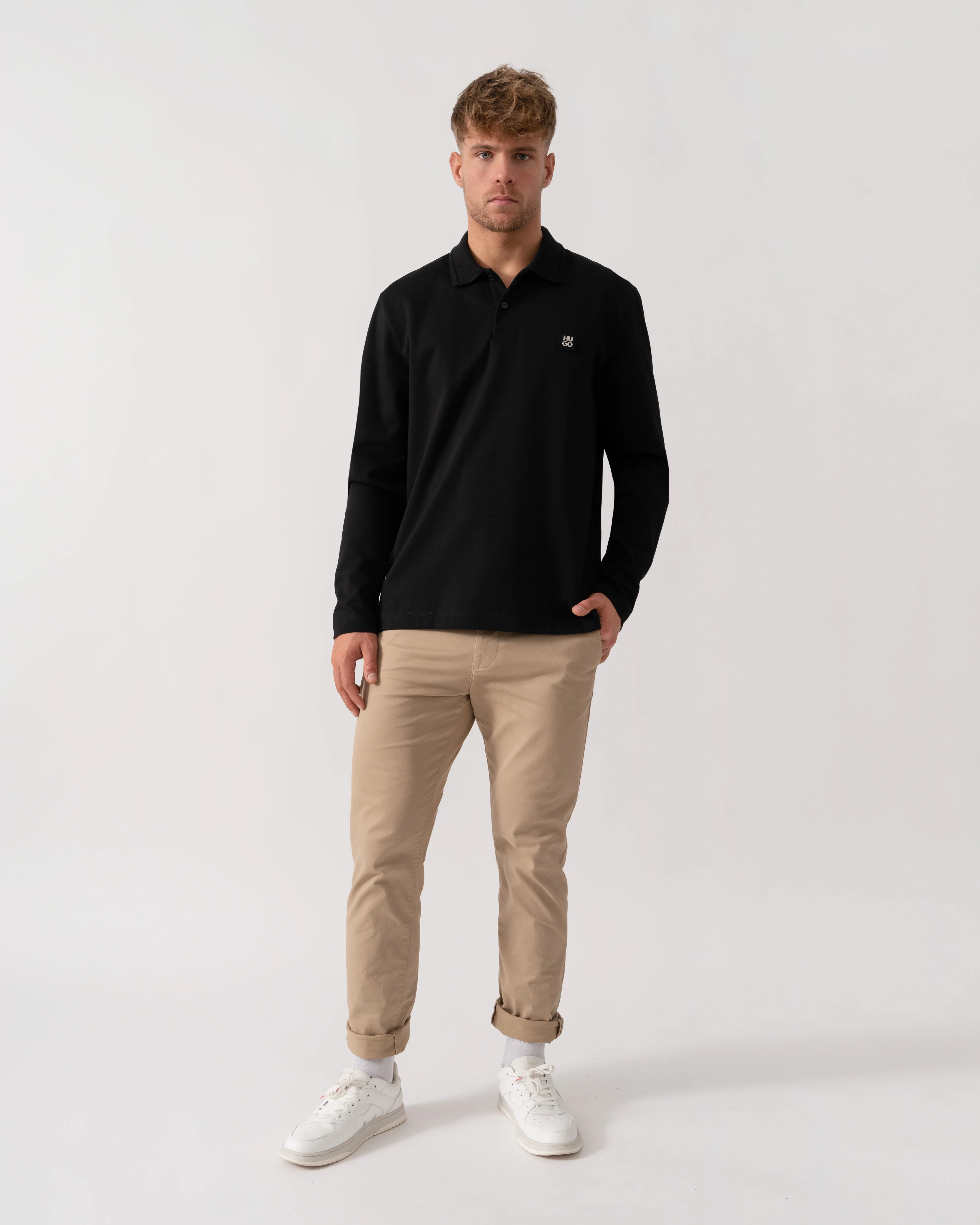 HUGO Dinote Mens Long Sleeve Polo Shirt - Black 001 - Image 2