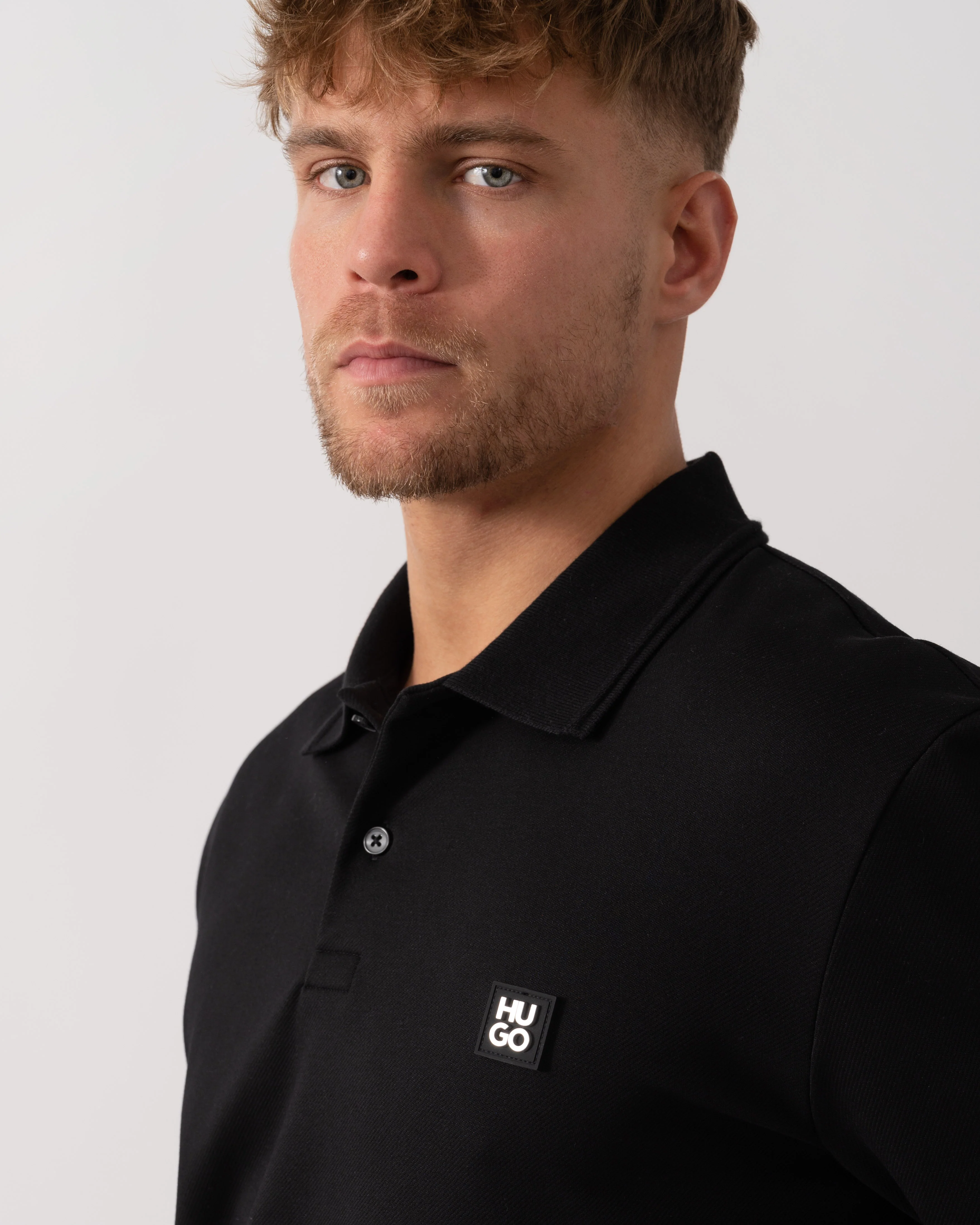 HUGO Dinote Mens Long Sleeve Polo Shirt - Black 001 - Image 3