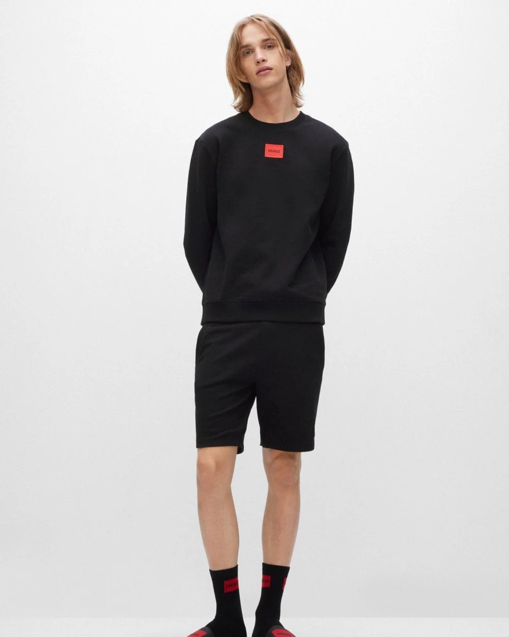 HUGO Diragol212 Label Logo Mens Sweatshirt - Black 001 - Image 3