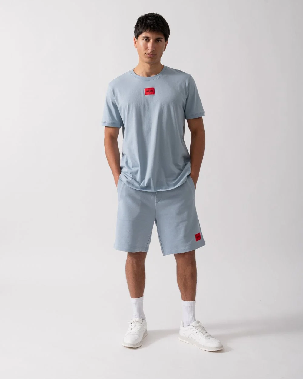 HUGO Diragolino212 Label Logo Mens T-Shirt - Open Blue 483 - Image 3