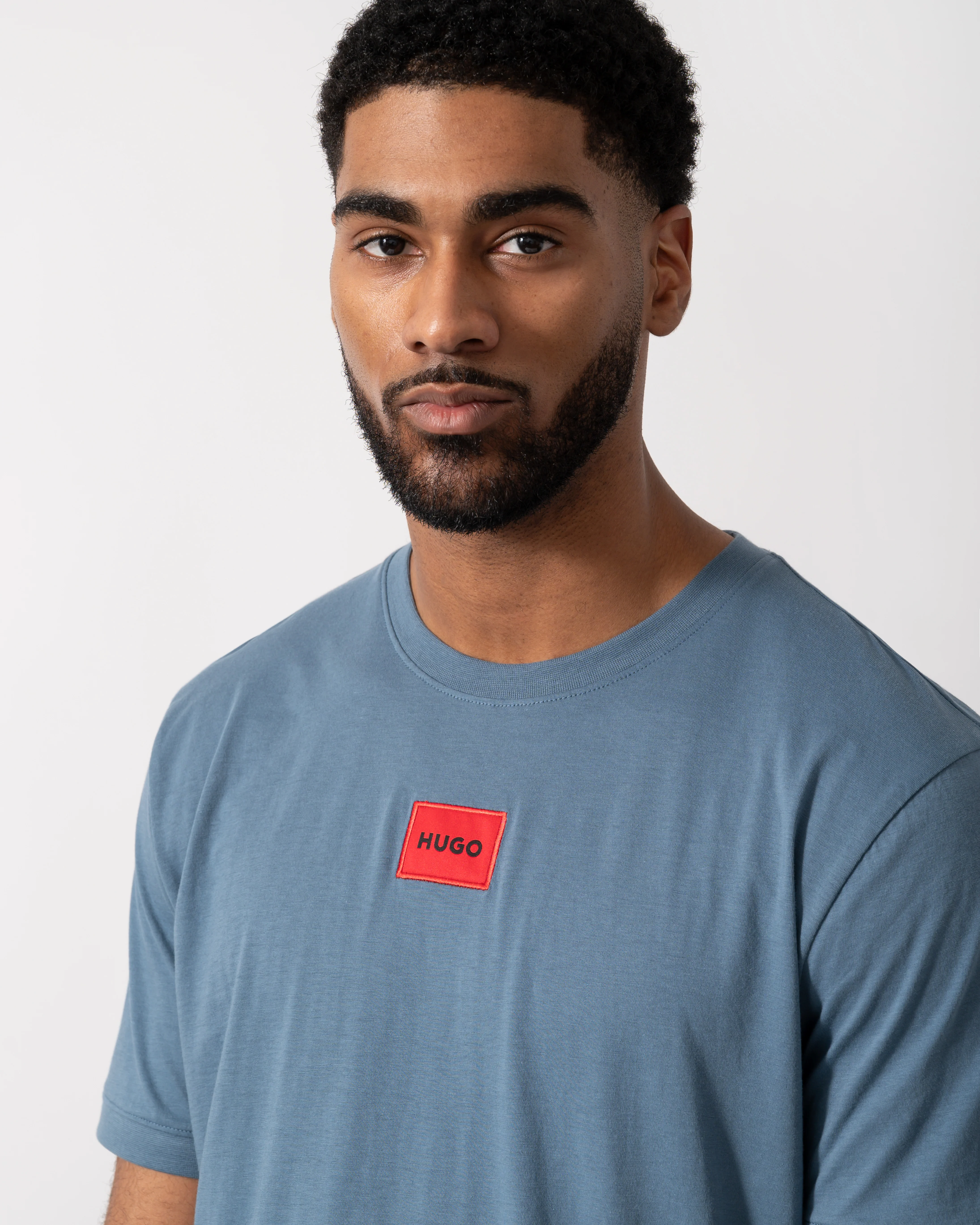 HUGO Mens Diragolino212 Label Logo T-Shirt - Open Blue 496 - Image 3