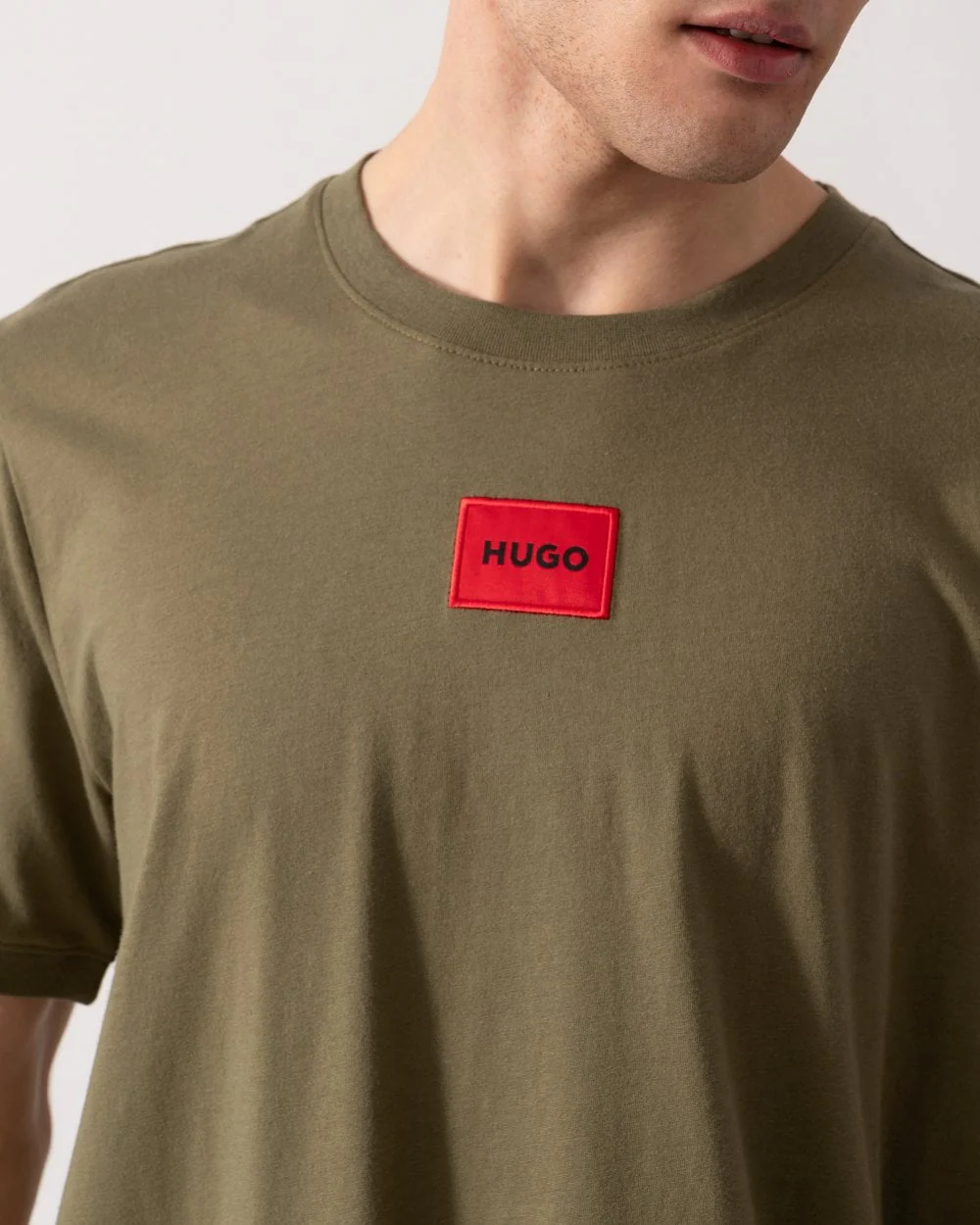 HUGO Diragolino212 Label Logo Mens T-Shirt - Open Green 389 - Image 2