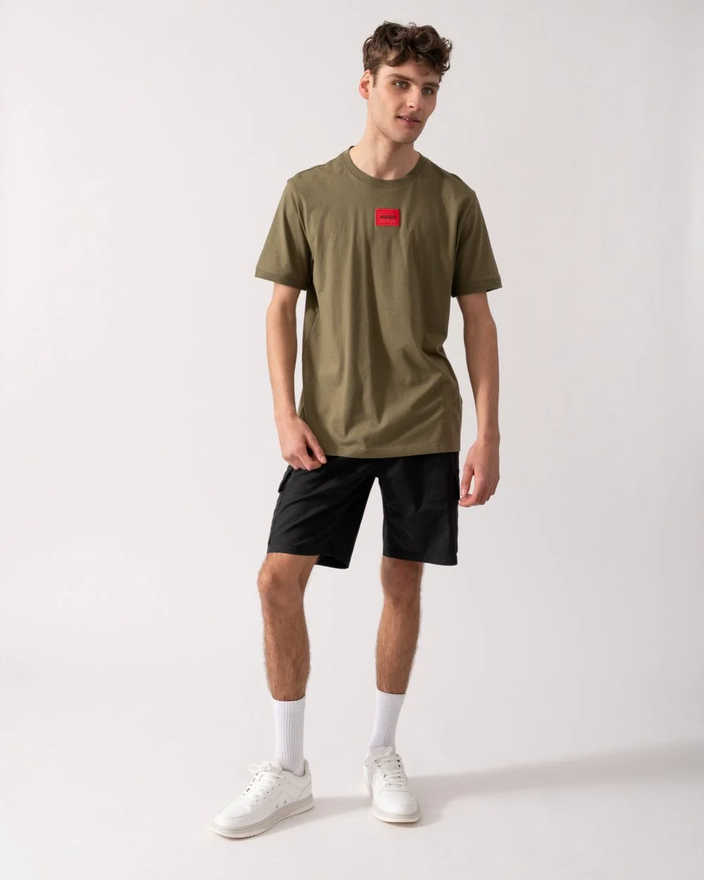 HUGO Diragolino212 Label Logo Mens T-Shirt - Open Green 389 - Image 3