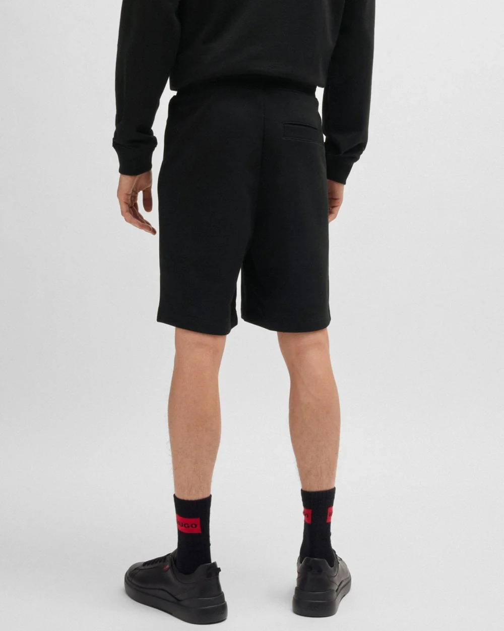 HUGO Diz222 Mens Cotton Terry Shorts with Logo Label - Black 001 - Image 3