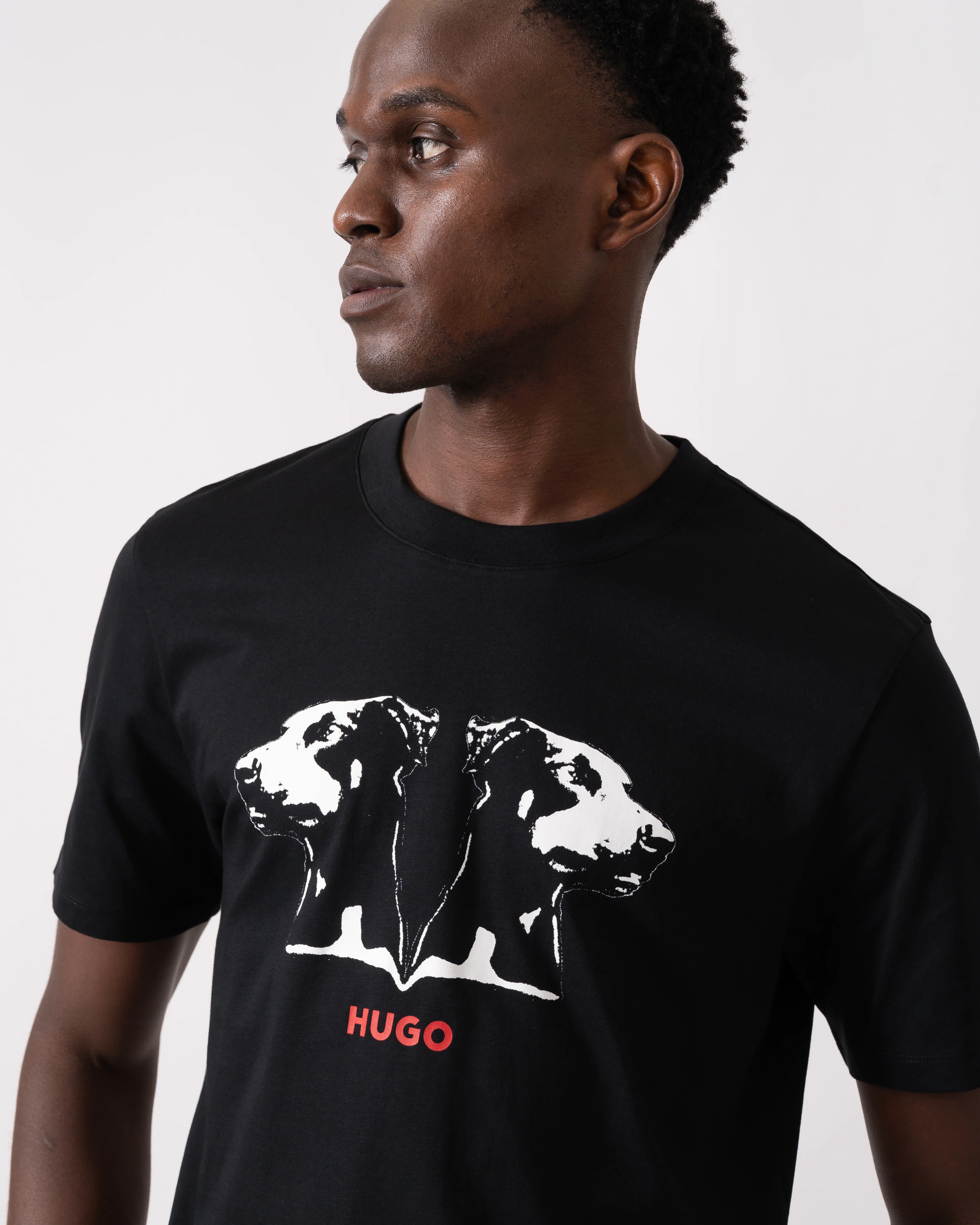 HUGO Dobero Mens Graphic Print T-Shirt - Black 001 - Image 2
