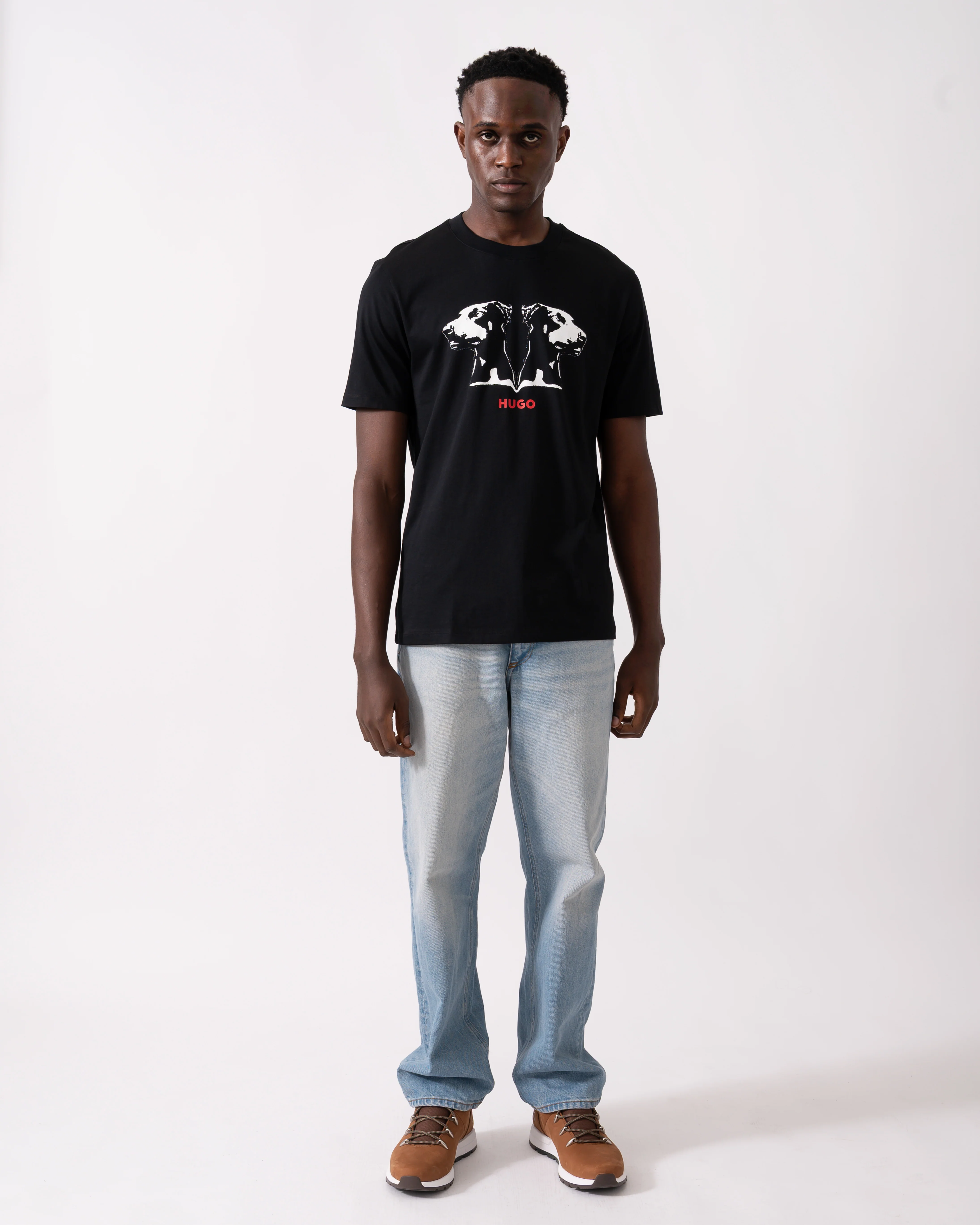 HUGO Dobero Mens Graphic Print T-Shirt - Black 001 - Image 3