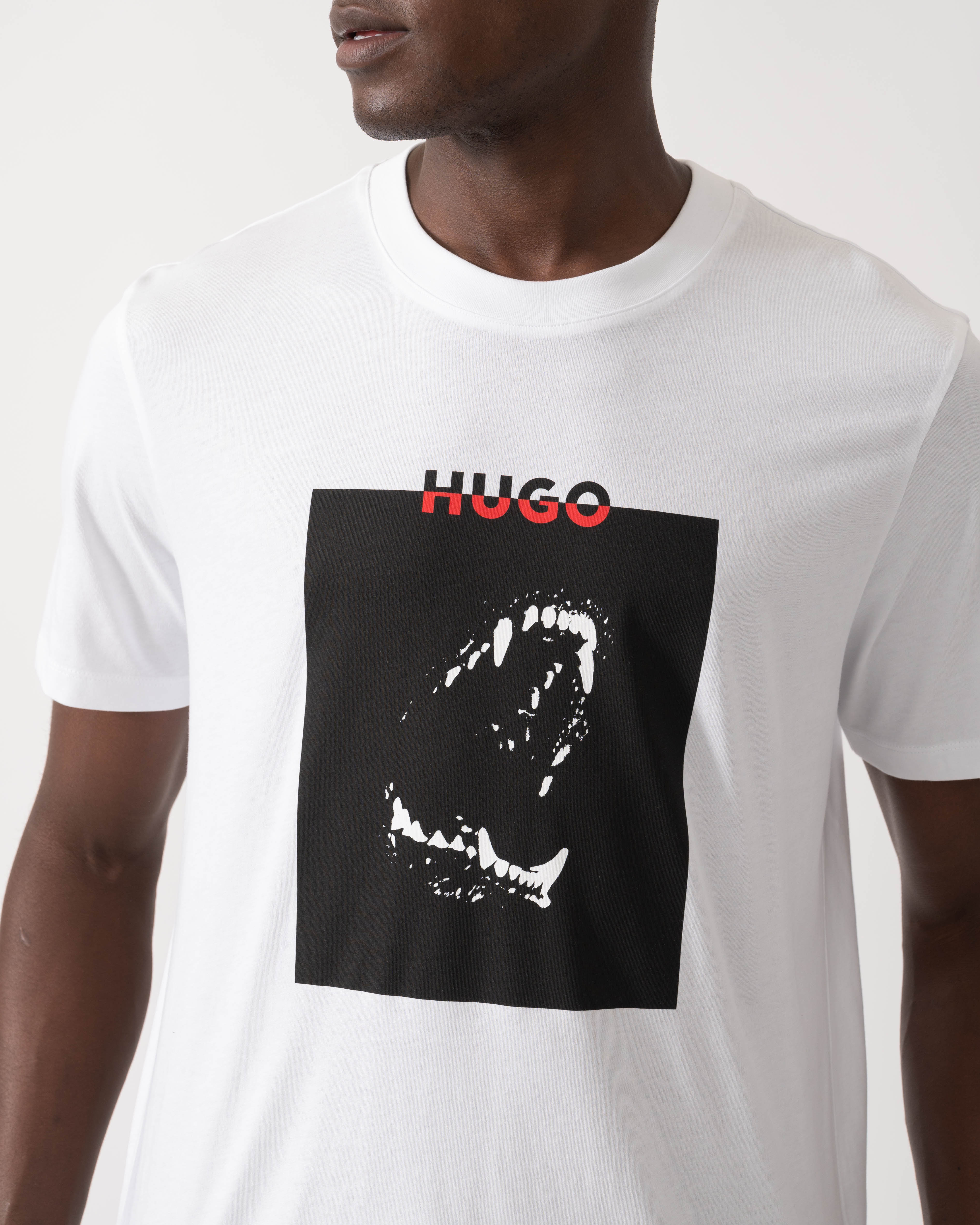 HUGO Dobero Mens Graphic Print T-Shirt - White 100 - Image 3