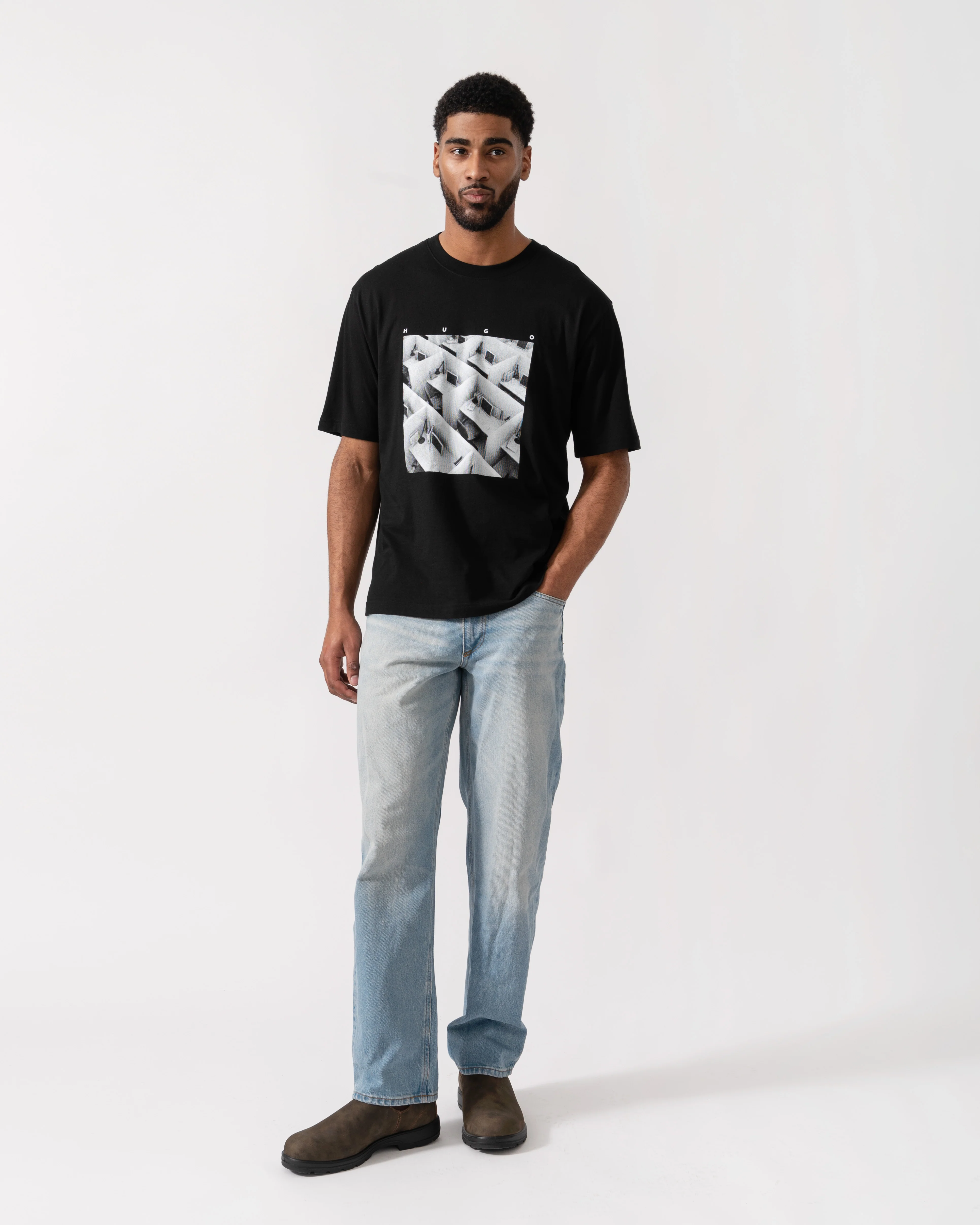 HUGO Dodger Mens Printed-Artwork T-Shirt in Cotton Jersey - Black 001 - Image 2