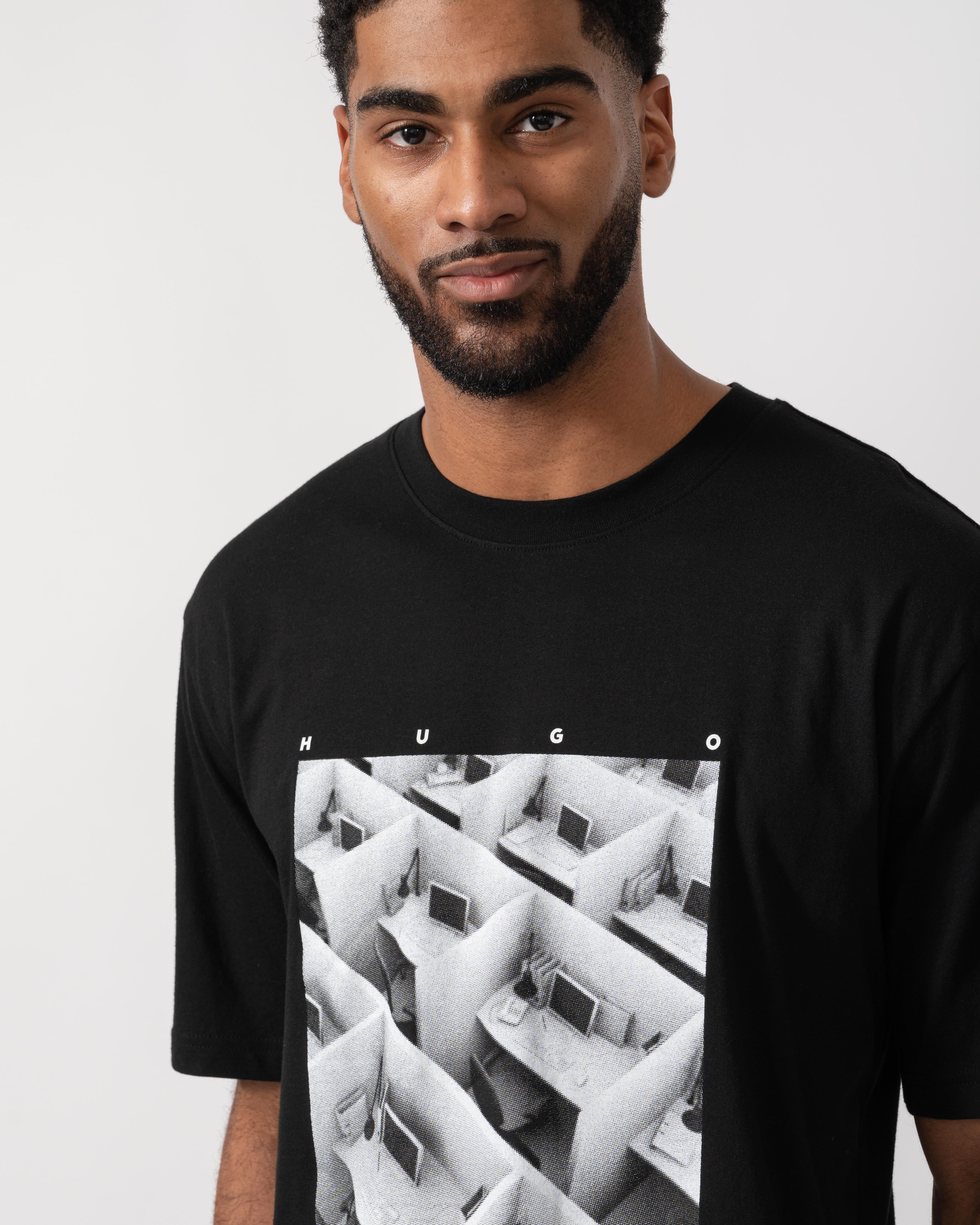 HUGO Dodger Mens Printed-Artwork T-Shirt in Cotton Jersey - Black 001 - Image 3