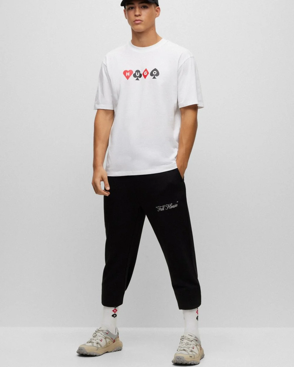HUGO Doober Mens Relaxed Fit T-shirt with Playing-Card Artwork - Image 3