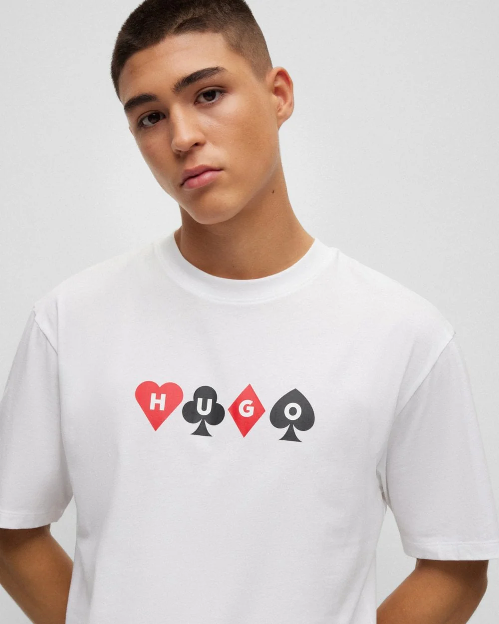 HUGO Doober Mens Relaxed Fit T-shirt with Playing-Card Artwork - Image 4