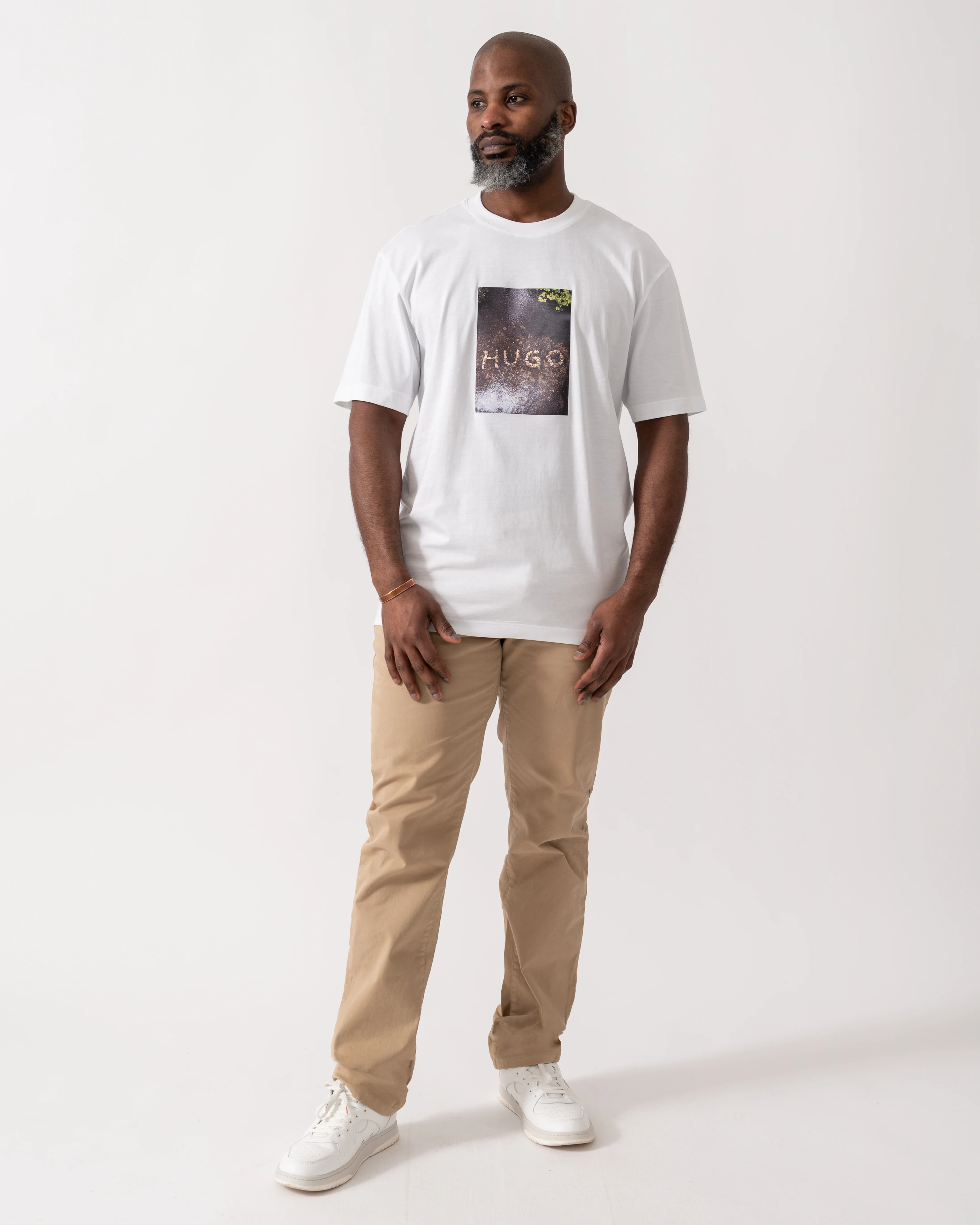 HUGO Doreston Mens Graphic T-Shirt - White 100 - Image 2
