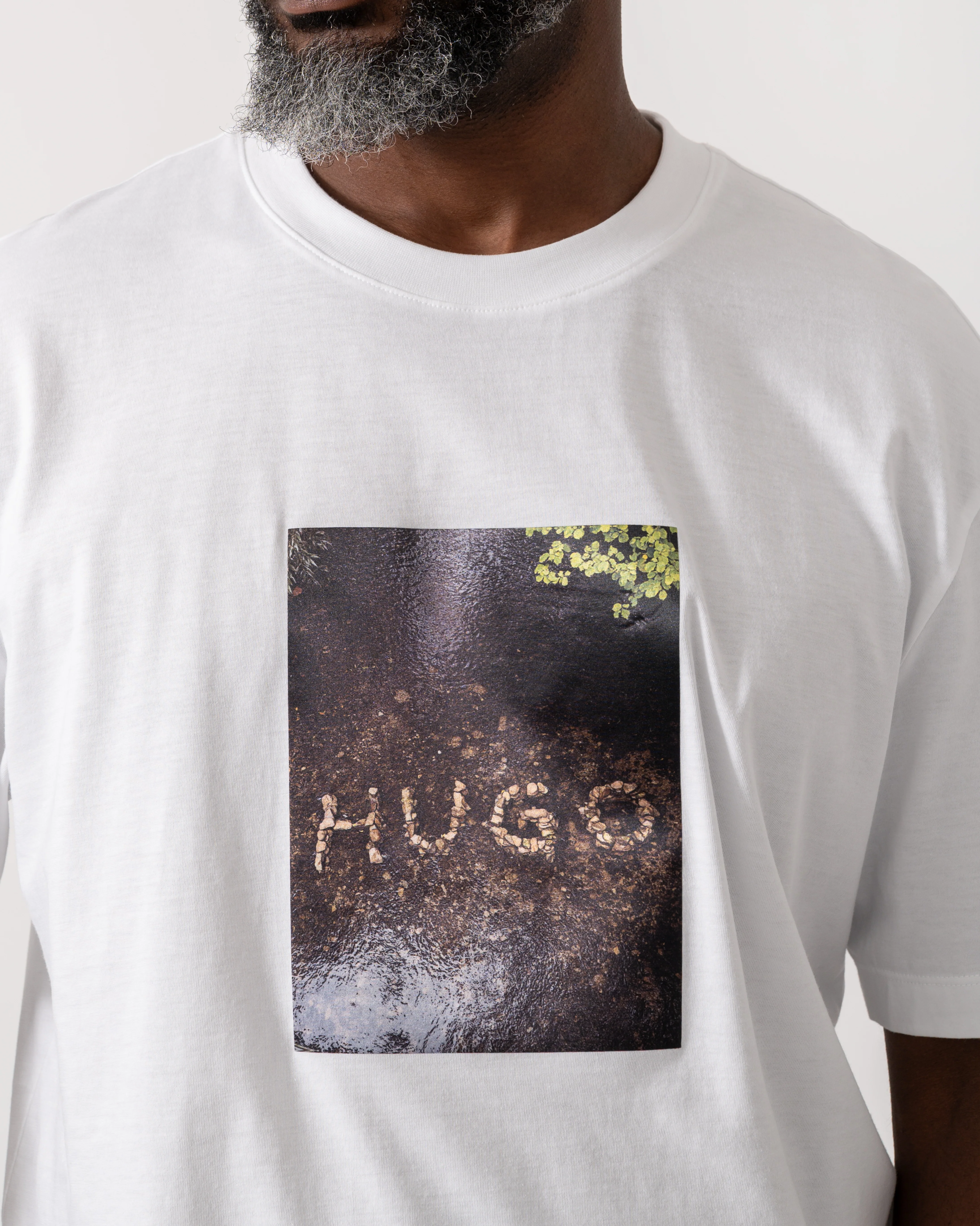 HUGO Doreston Mens Graphic T-Shirt - White 100 - Image 3