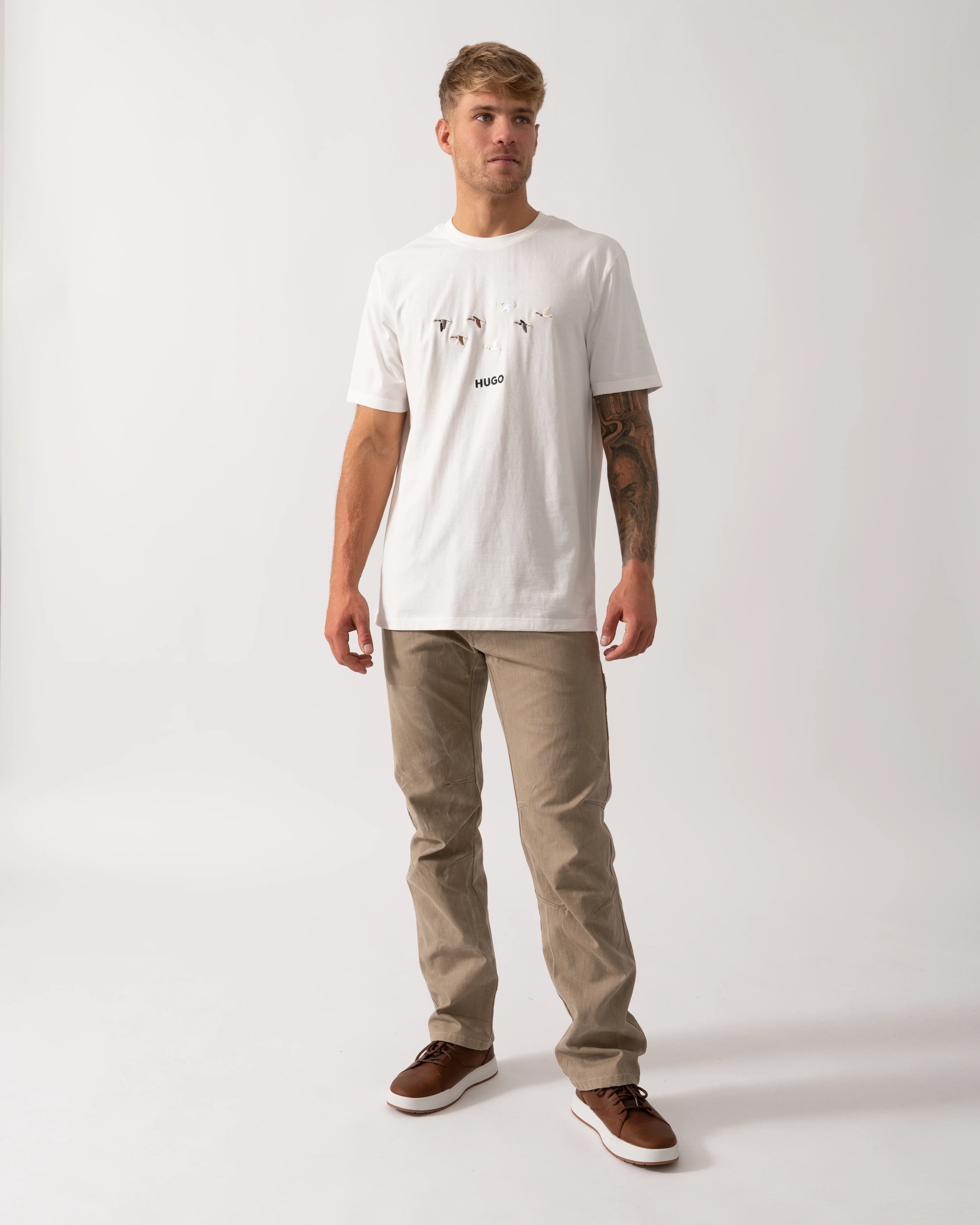 HUGO Dugolini Mens Cotton-Jersey T-Shirt with Embroidered Logo Artwork - Natural 102 - Image 3