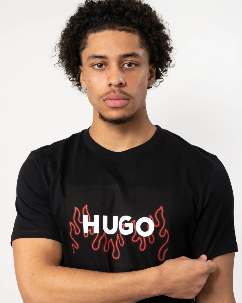 HUGO Dulive Mens Flame Print Graphic Logo T-Shirt - Image 2