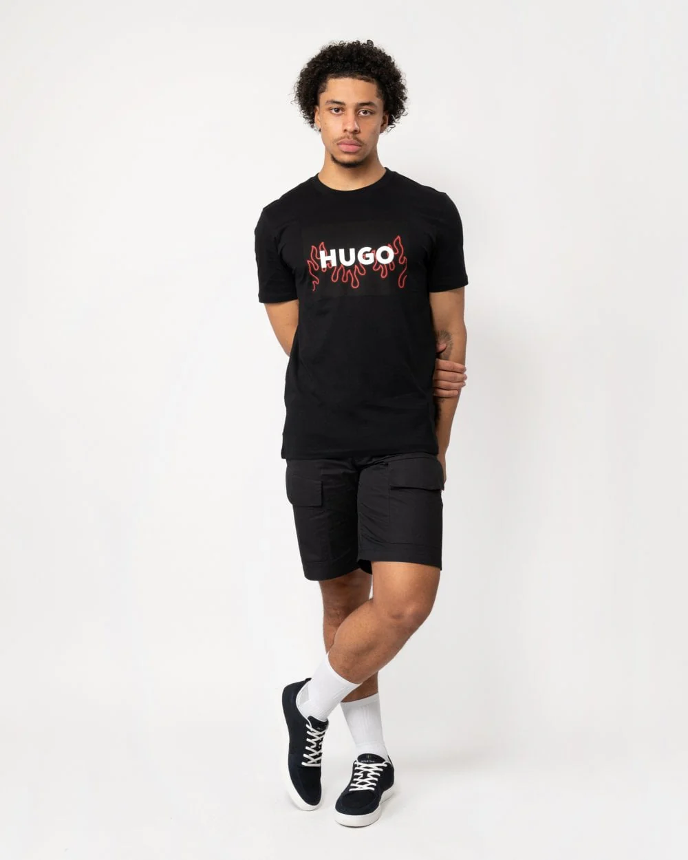 HUGO Dulive Mens Flame Print Graphic Logo T-Shirt - Image 3