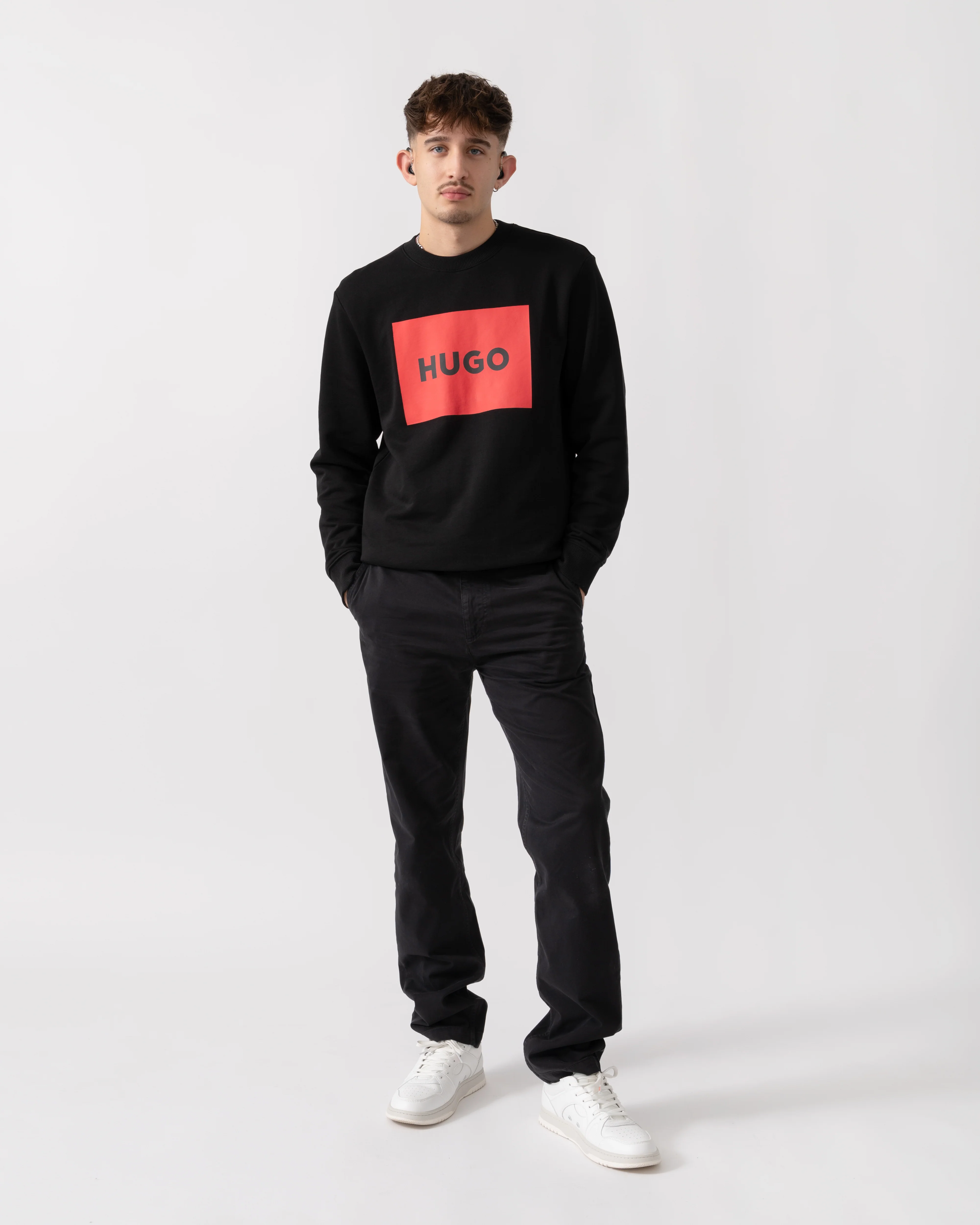 HUGO Duragol222 Large Label Logo Mens Sweatshirt - Black 001 - Image 2