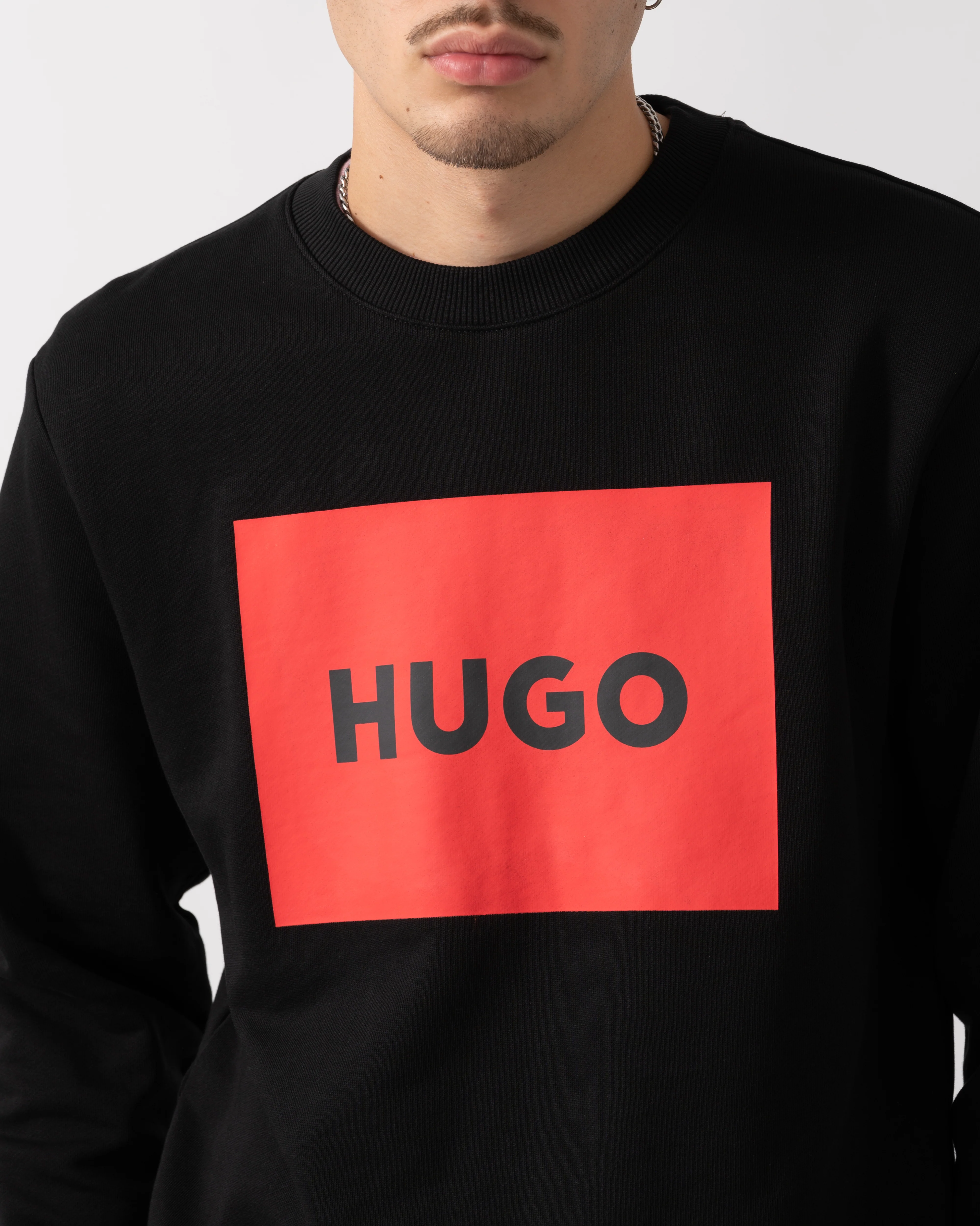 HUGO Duragol222 Large Label Logo Mens Sweatshirt - Black 001 - Image 3