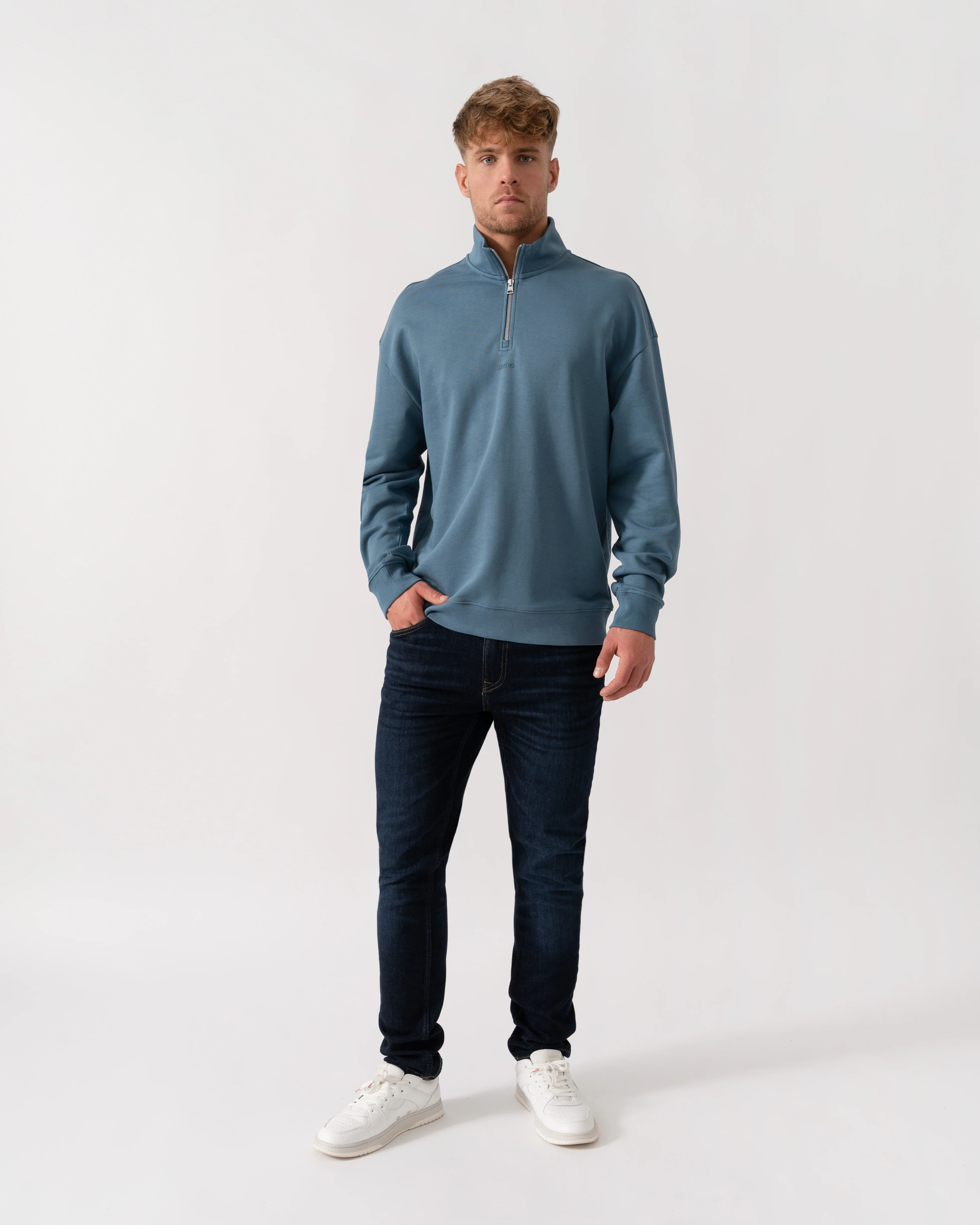 HUGO Durty244 Mens 1/4 Zip Sweatshirt - Open Blue 496 - Image 3