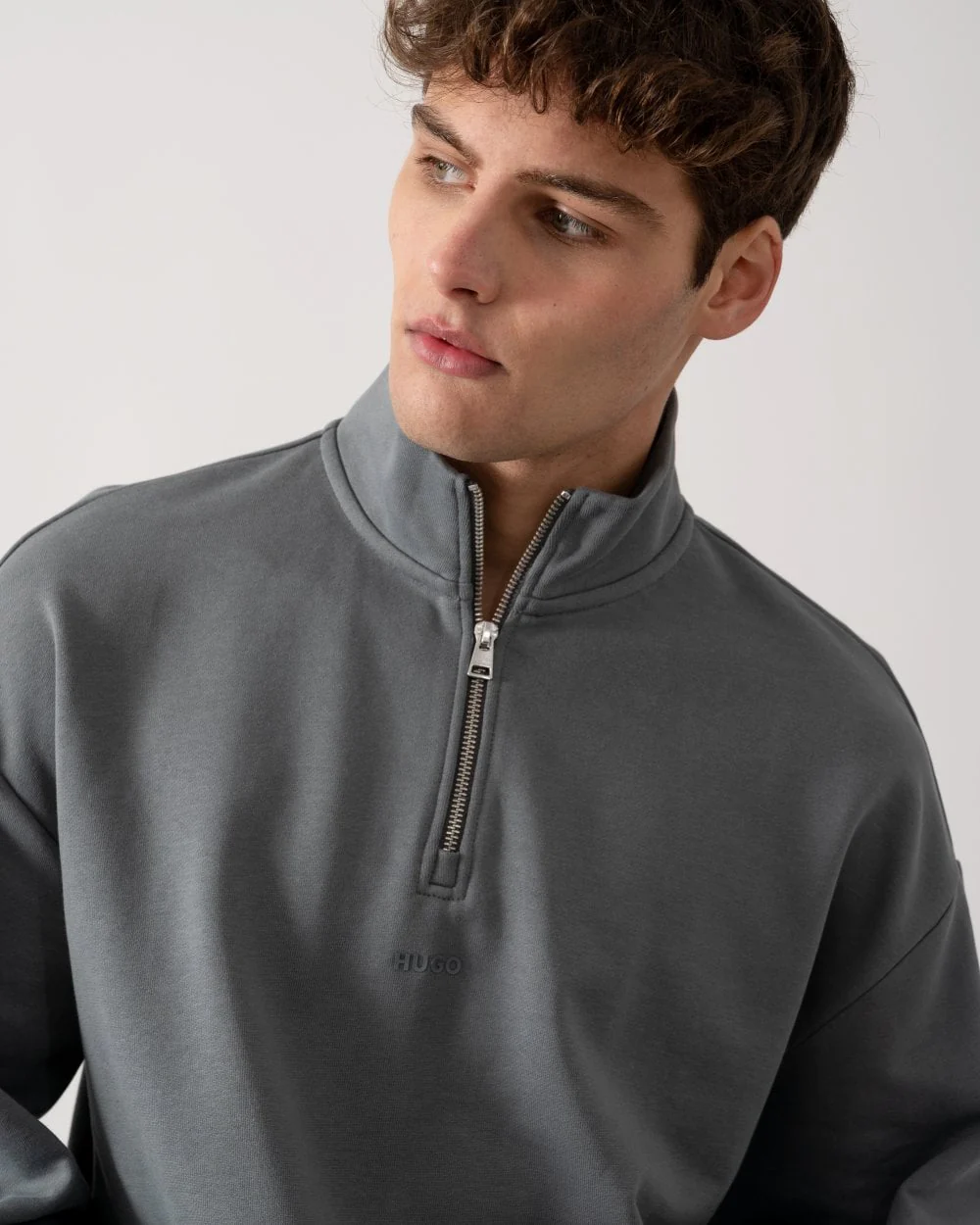 HUGO Durty244 Mens 1/4 Zip Sweatshirt - Open Grey 086 - Image 2